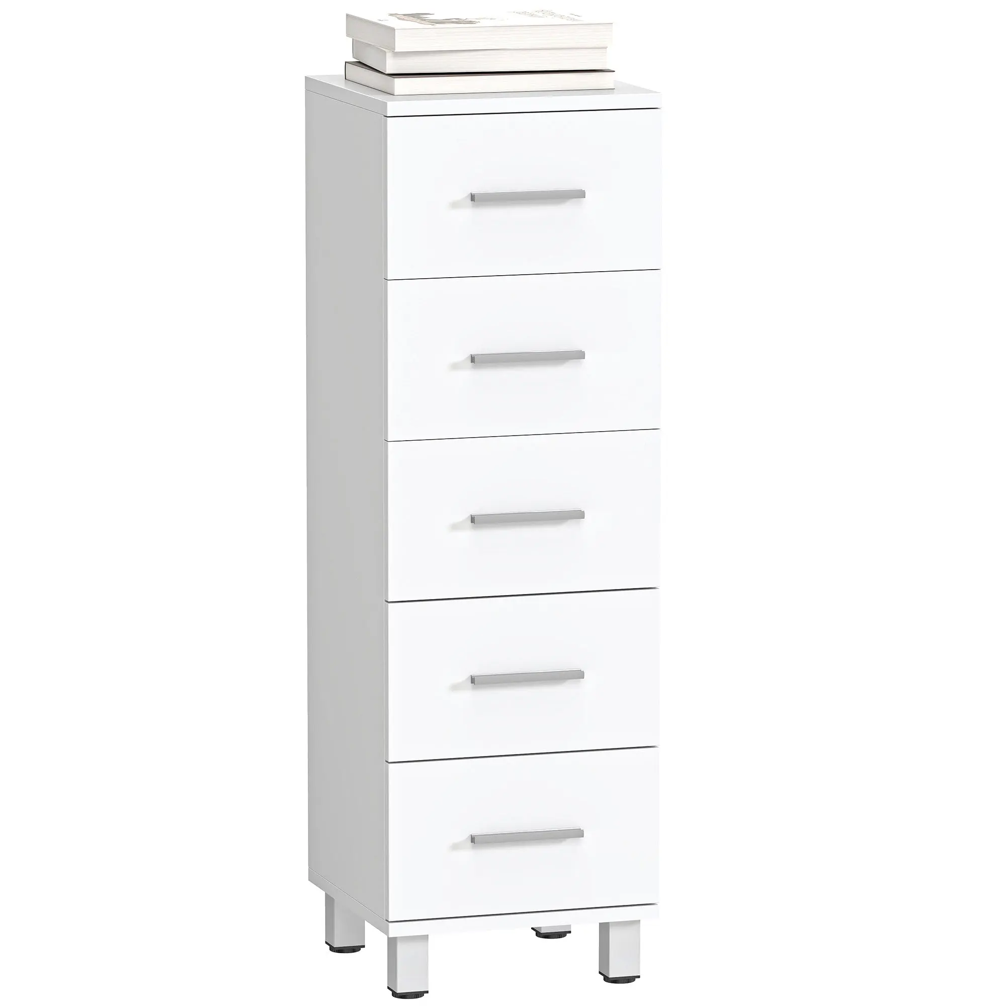 5 Drawer Chest of Drawers, Tall Narrow Storage Cabinet with Anti-Tip Kit & Adjustable Feet, 30 x 30 x 95 cm, White