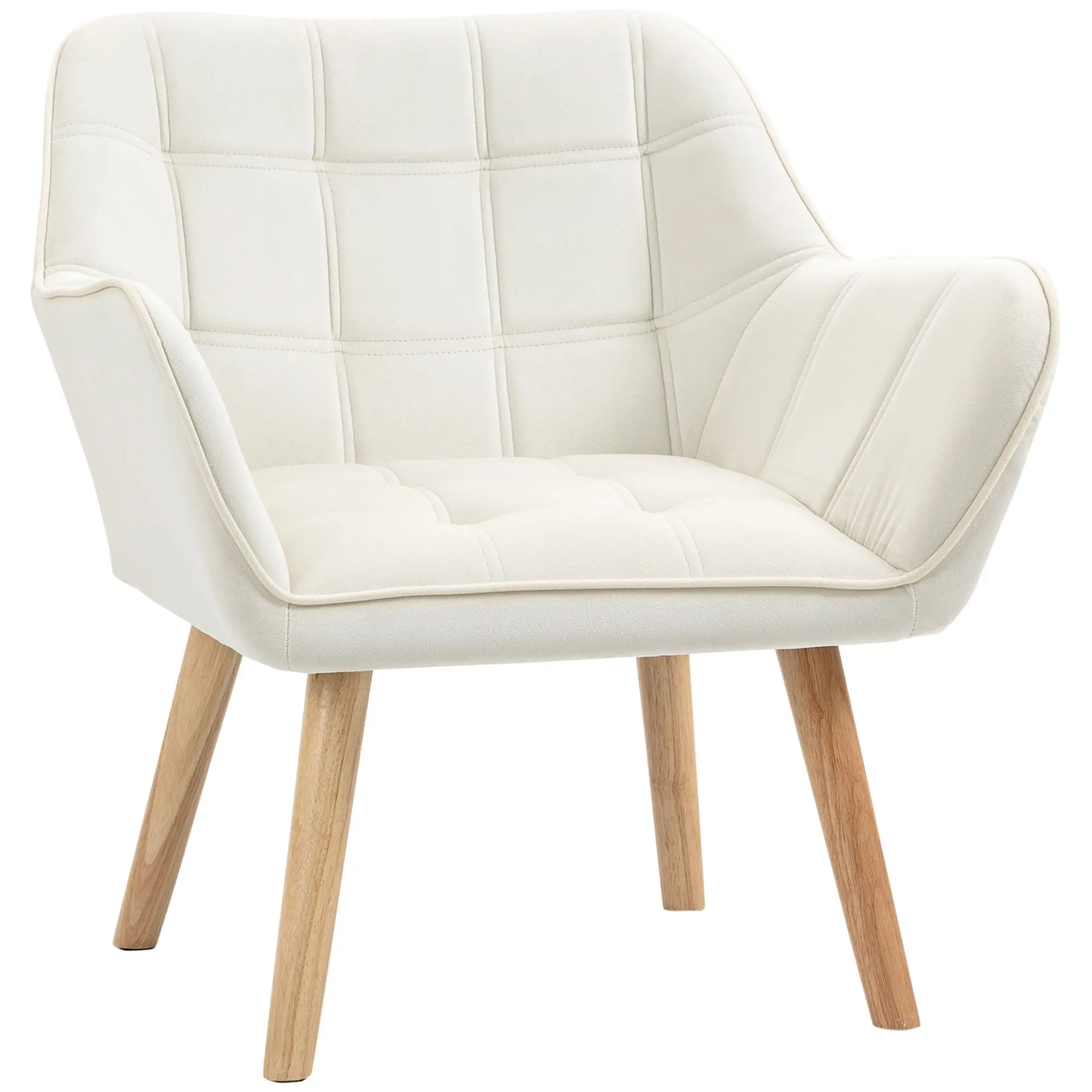 Scandinavian Design Armchair, Velvet and Wood Armchair, Cream Color, for Living Room or Office, 67x61.5x71cm
