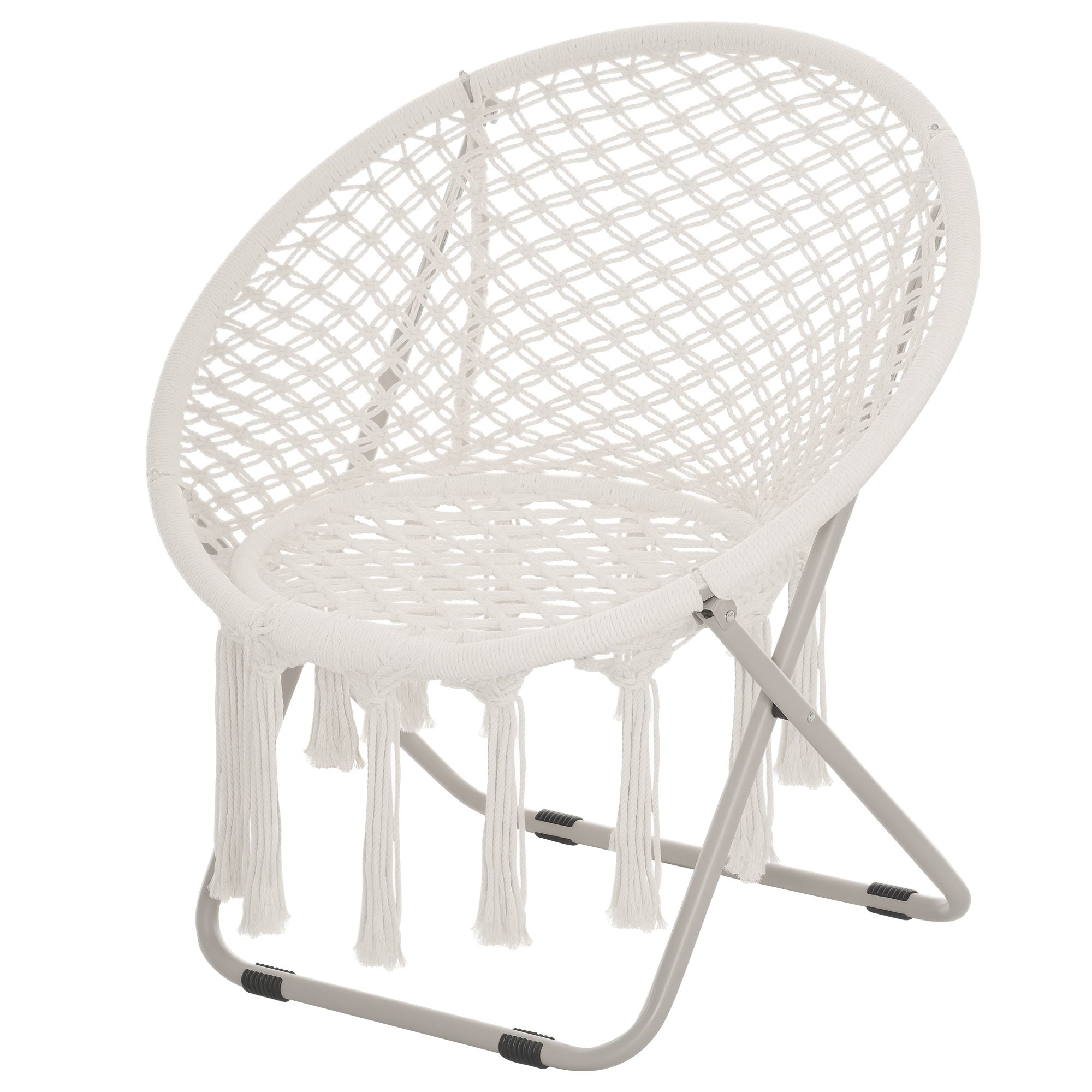 Κρεμαστή Καρέκλα Outsunny Στρογγυλή Κήπου Μoon Chair Papasan Αναδιπλούμενη Πολύ Άνετη Μακραμέ Βαμβάκι Πολυεστέρας Μπεζ