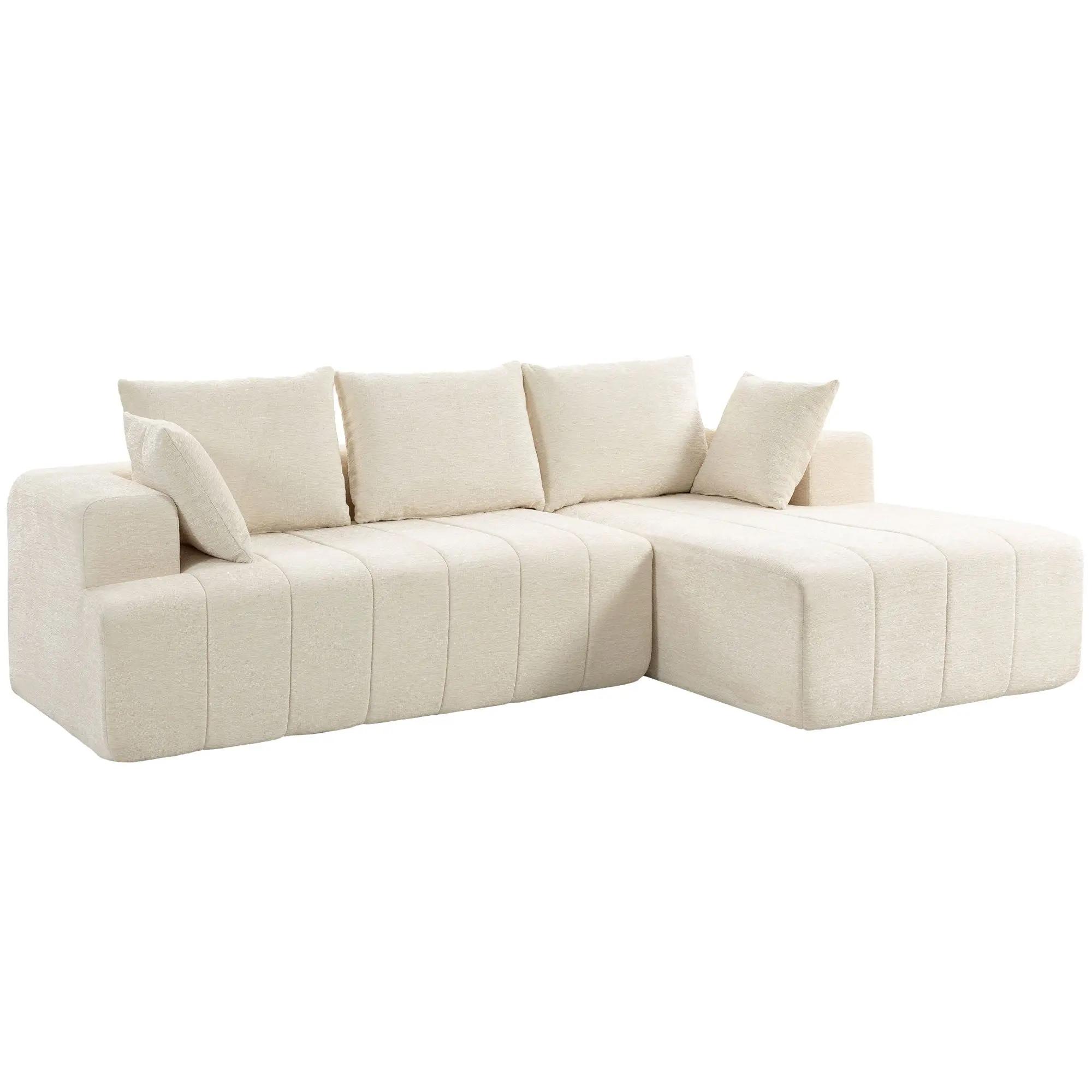256 cm Corner Sofa with Chaise, 3-Seat Modular Convertible Sofa Bed in Chenille, Wide Seat & Armrests, Pocket-Sprung Cushions, 2 Cushions, No Assembly Required, for Living Room or Office, Beige