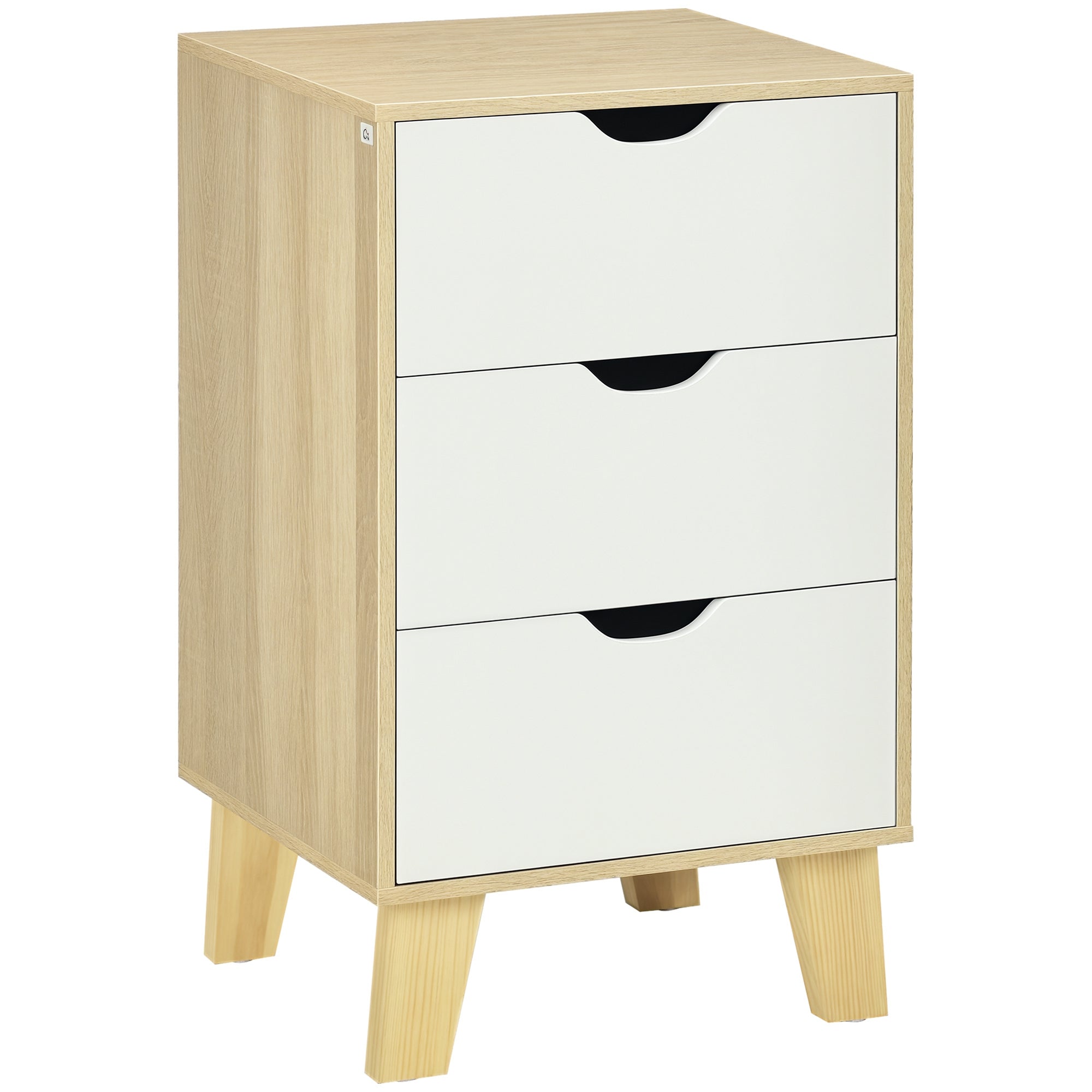 HOMCOM Komoda s 3 Ladice i Povišenom Bazom za Spavaću Sobu, Dnevnu Sobu ili Hodnik, Moderni Stil, Protiv Prevrtanja, 40x35x68.5 cm, Prirodna i Bijela