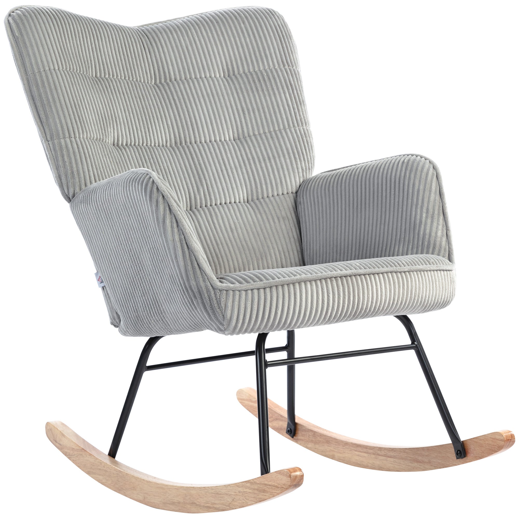 Rocking Chair, Cord-Style Upholstery, Padded Armchair with Beech Wood Rockers, Relax Chair for Living Room & Bedroom, Up to 265 lb, Light Gray