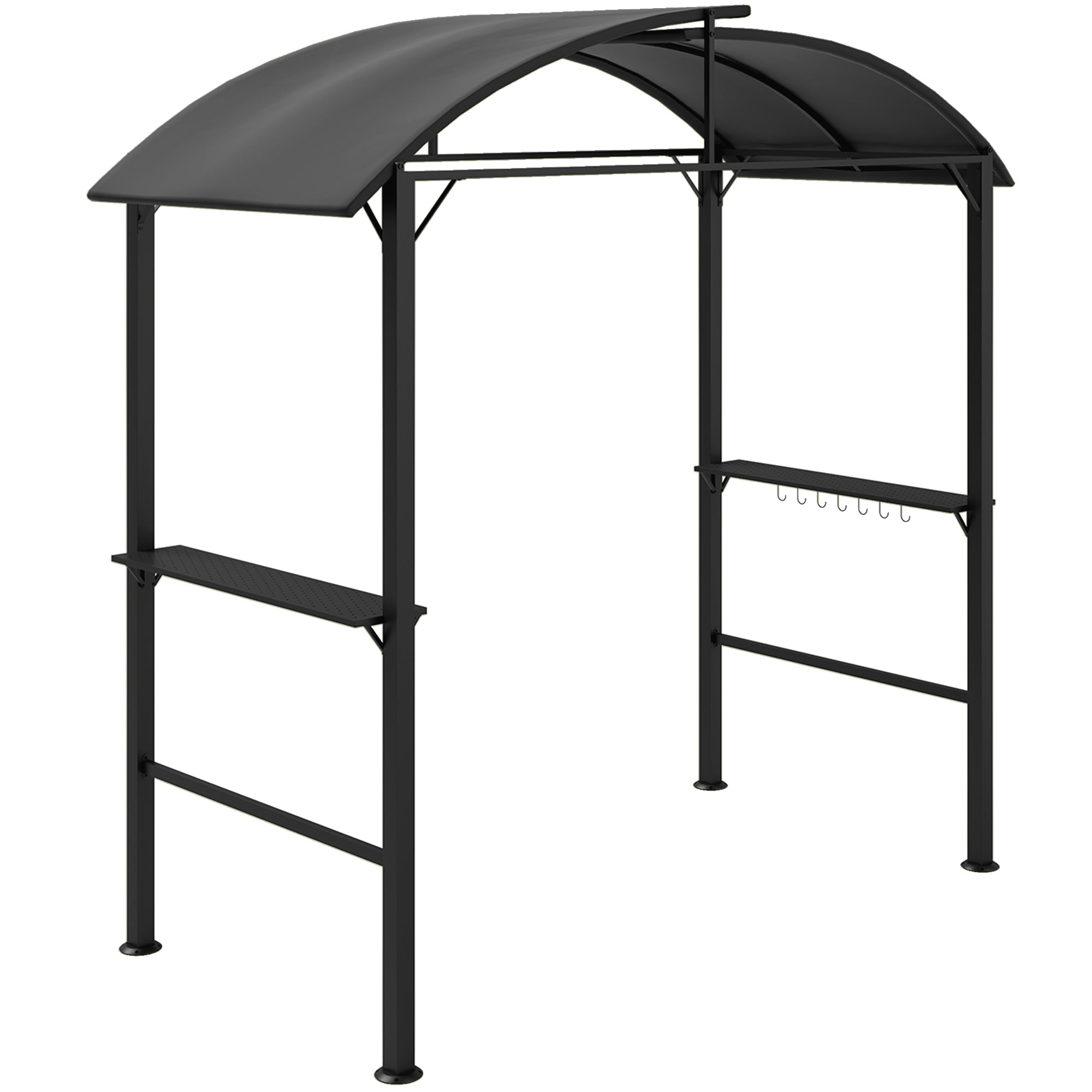 Outsunny BBQ Paviljong 233 x 110 x 235 cm Vindskyddad Trädgårdspaviljong med Dubbel Tak, Hyllor, Trädgårdspaviljong med UV-skydd, BBQ Paviljong i Stål, Trädgårdstält BBQ Tält för Fest, Mörkgrå