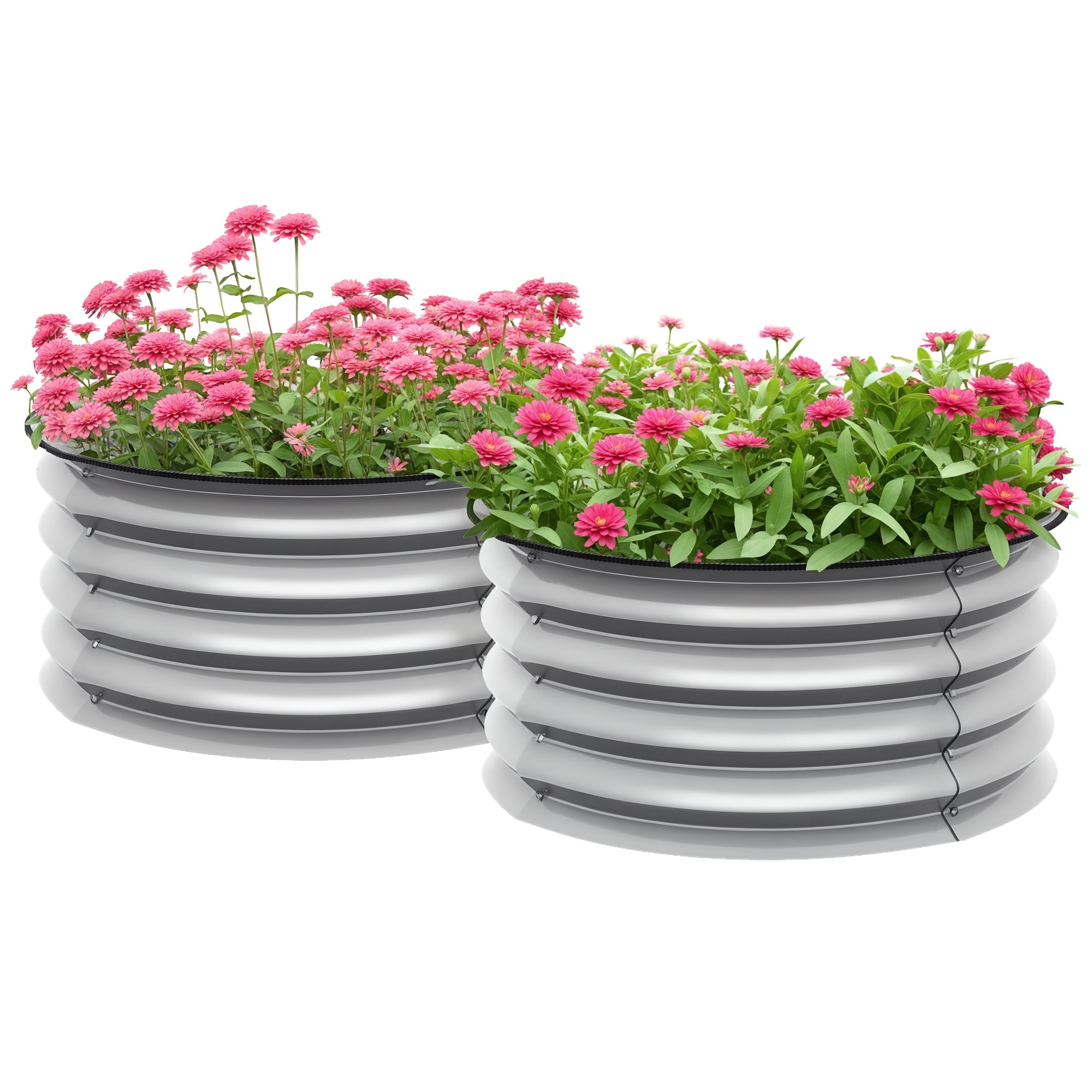 Raised Bed Set of 2 Metal Flower Boxes, Herb Bed, Plant Box with Open Bottom, Vegetable Bed for Garden, Balcony, Silver, 60 x 60 x 30 cm