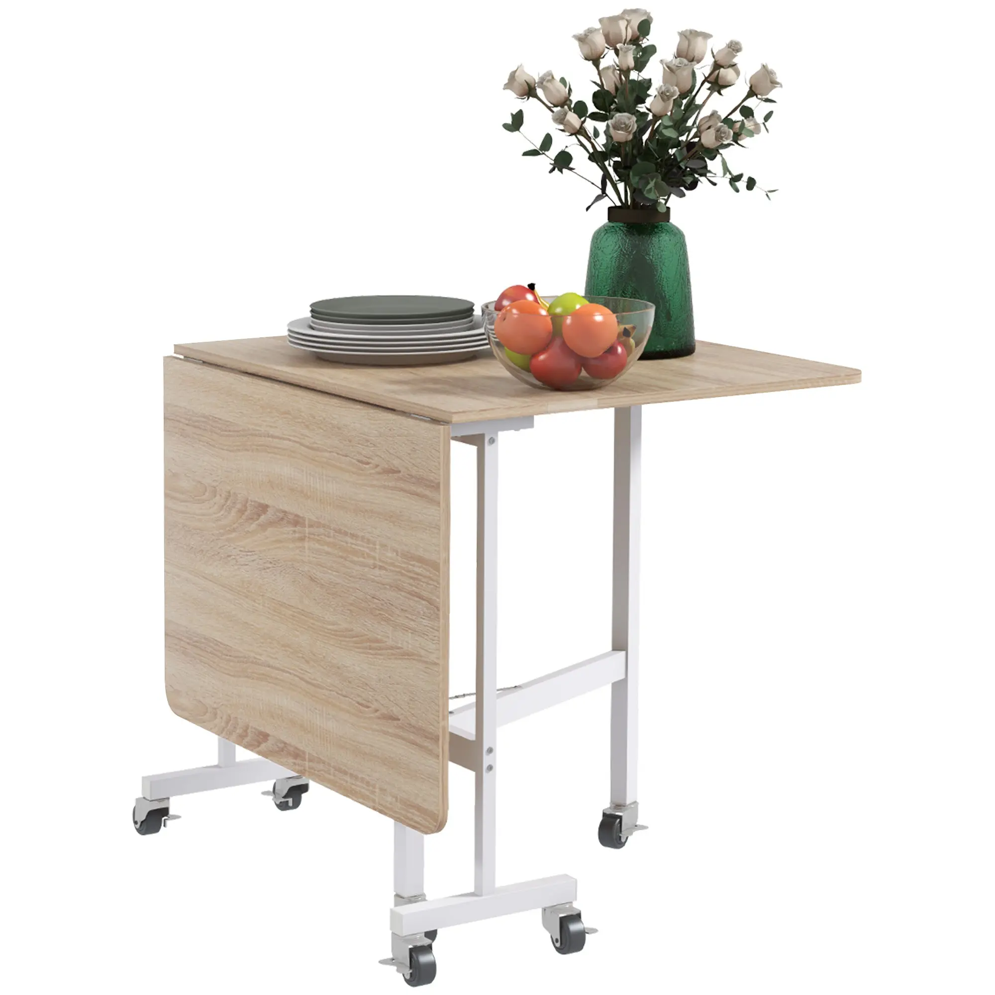 Dining Table, Folding Kitchen Table with Wheels, Steel Legs, Folding Table for 4-6 People, Dining Table for Small Spaces, Kitchen, Dining Room, 120 x 80 x 73 cm, Oak