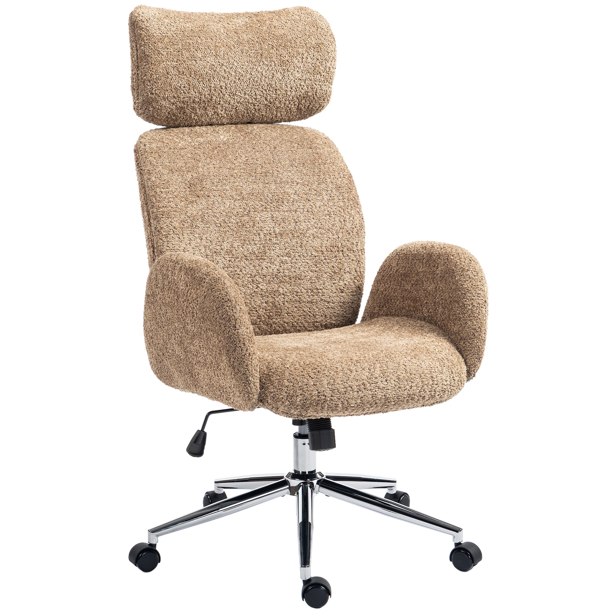 HOMCOM Bouclé kancelářské křeslo do home office – nastavitelná opěrka hlavy, houpací funkce, hnědé