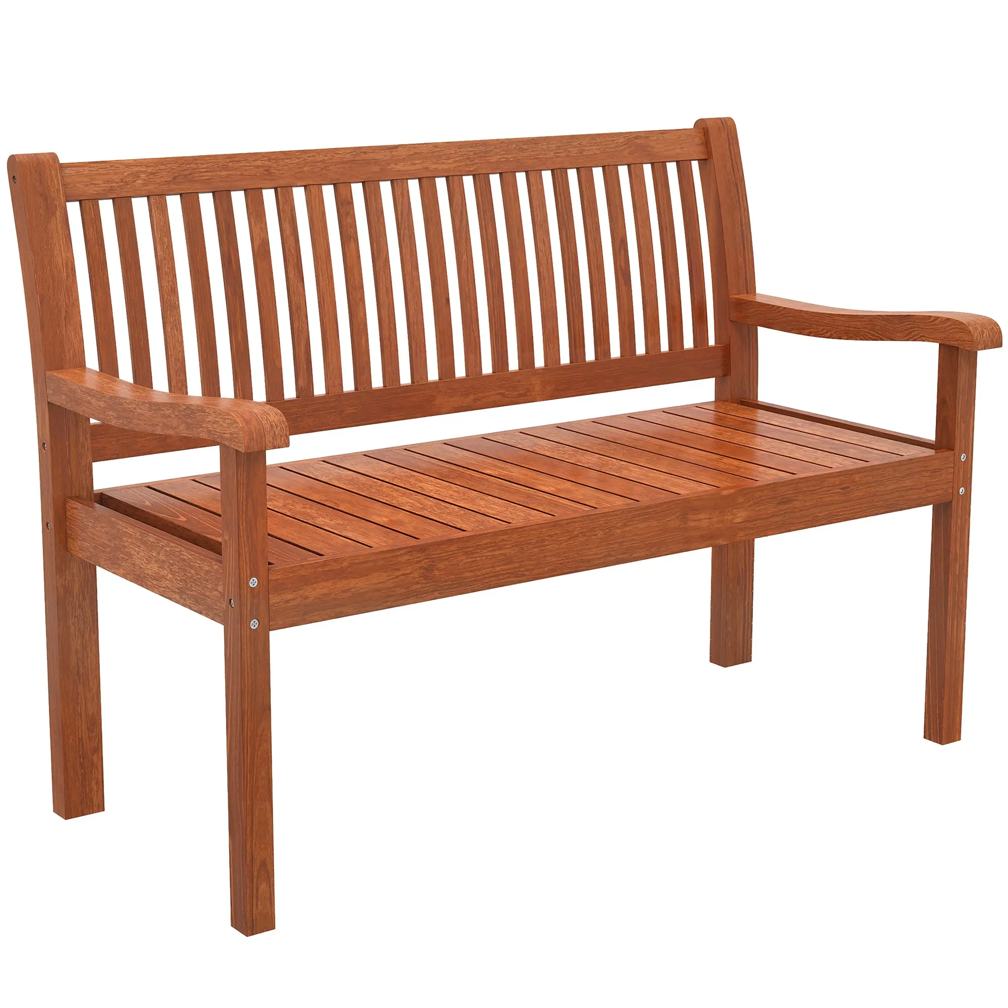 Wooden Garden Bench, 2-Seater Outdoor Bench with Waterproof Cover, Ergonomic Backrest & Armrests, 529 lb Capacity, for Patio & Terrace, 49.2 x 24.4 x 35.4 in, Light Brown