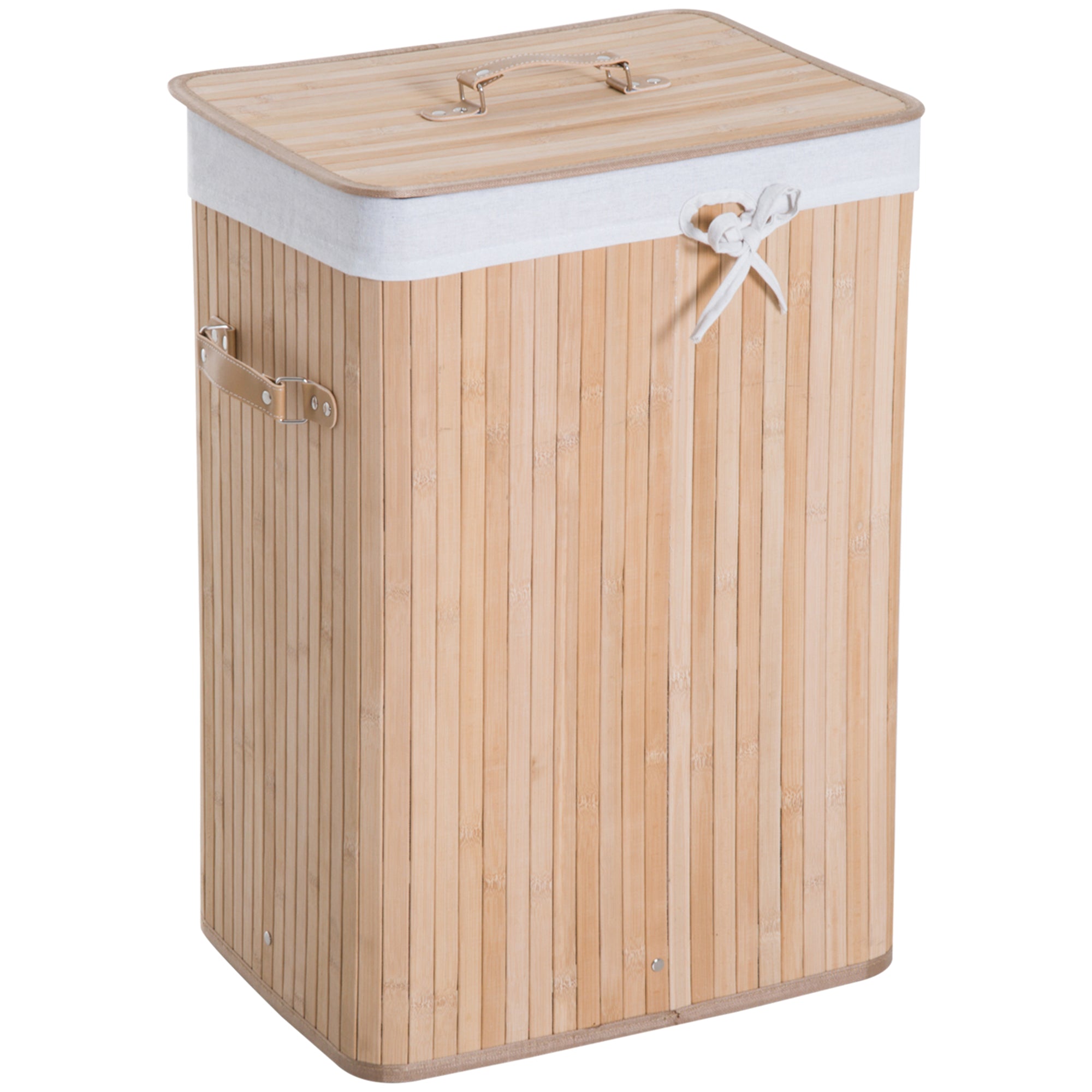 HOMCOM Slim Wäschekorb mit Deckel 72L Wäschebehälter mit Griff, Abnehmbarer Wäschebeutel, Wäschebox für Wäscherei Schlafzimmer Badezimmer Natur