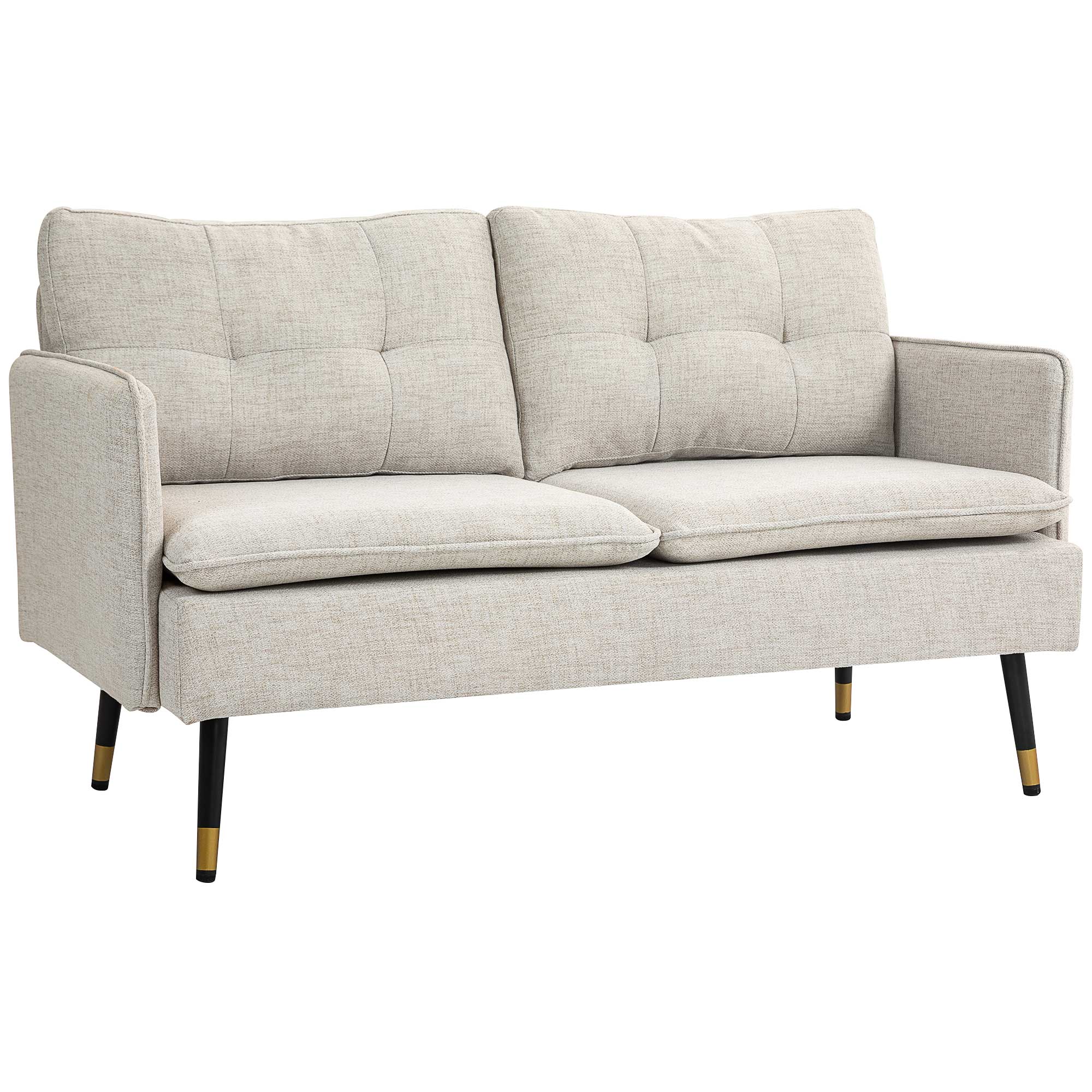 HOMCOM 2-sėdimos vietos lininio efekto audinio sofa su porankiais ir paminkštintomis pagalvėlėmis, moderni sofa su plieniniais kojomis, biurui, svetainei, poilsio kambariui ir miegamajam, 139x68x80 cm
