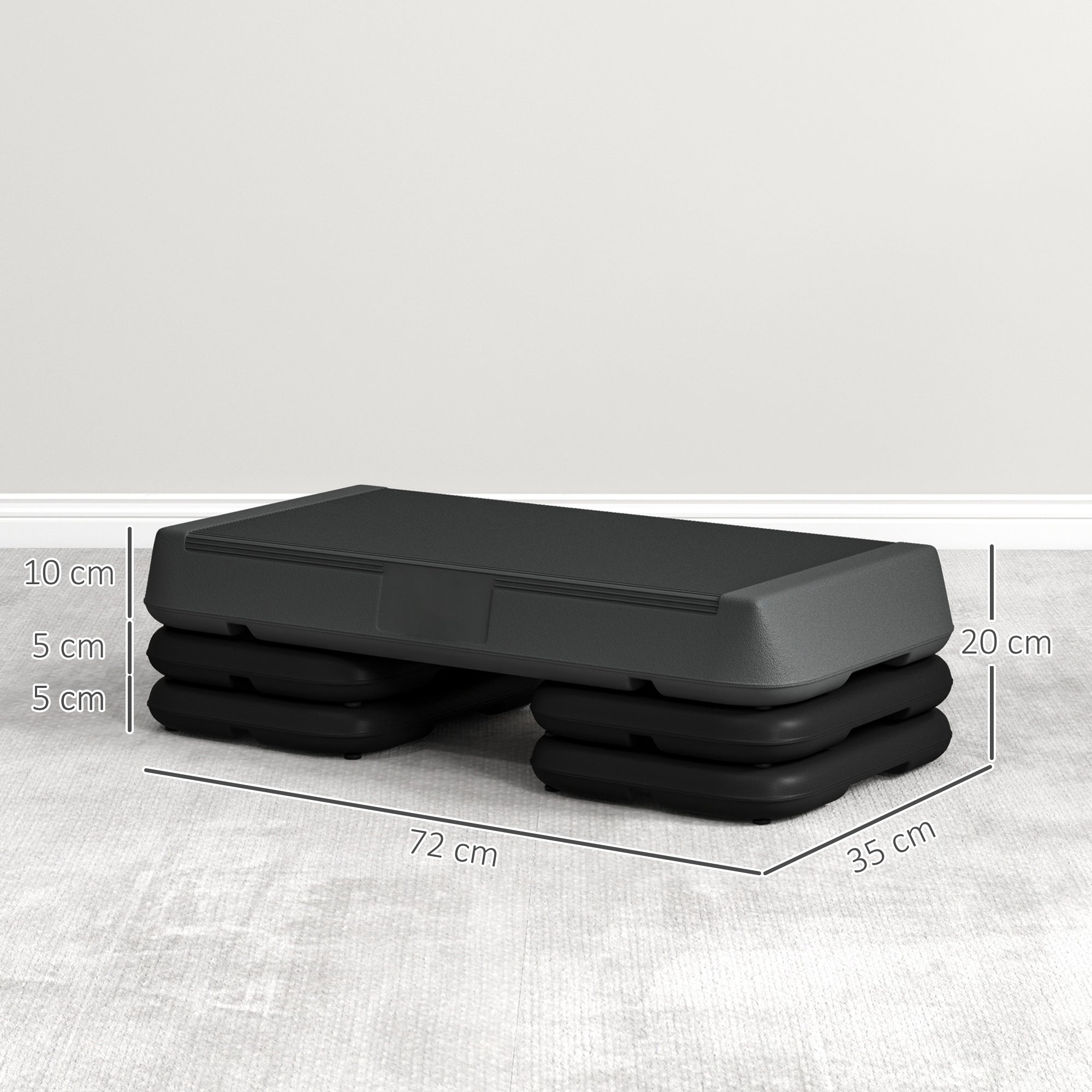 SPORTNOW Höhenverstellbarer Aerobic Stepper mit 3 Höhenstufen 10/15/20 cm, Rutschfeste Kunststoffoberfläche, Grau