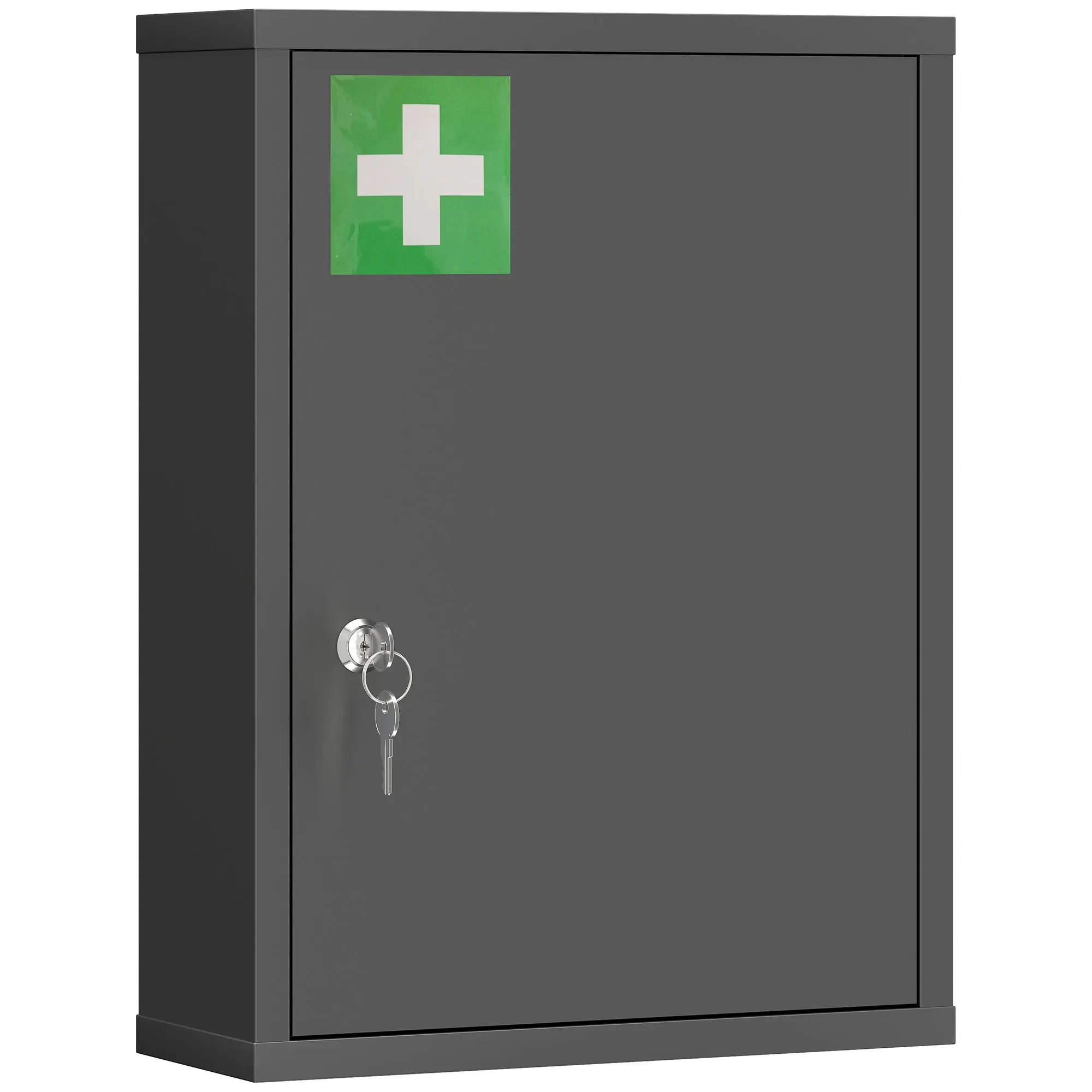 Lockable Medicine Cabinet, Wall Mounted First Aid Cabinet with 3 Storage Compartments, Steel Bathroom Medicine Cupboard with 2 Keys, 40 x 15 x 53.5 cm, Black