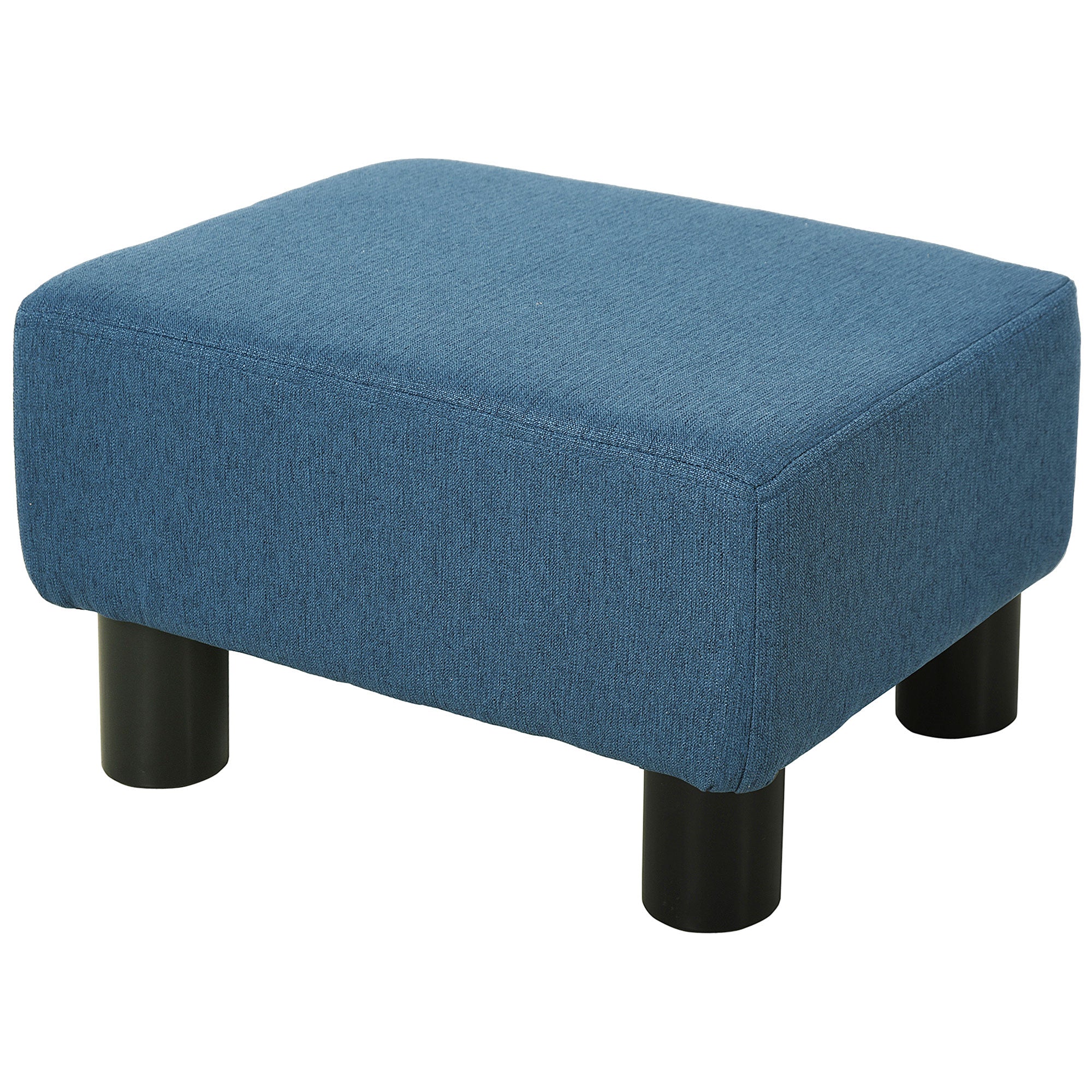 HOMCOM Hocker Laag Voetsteun Bekleed met Linnen Rectangulaire Ottoman met Houten Structuur voor Woonkamer en Slaapkamer Marineblauw
