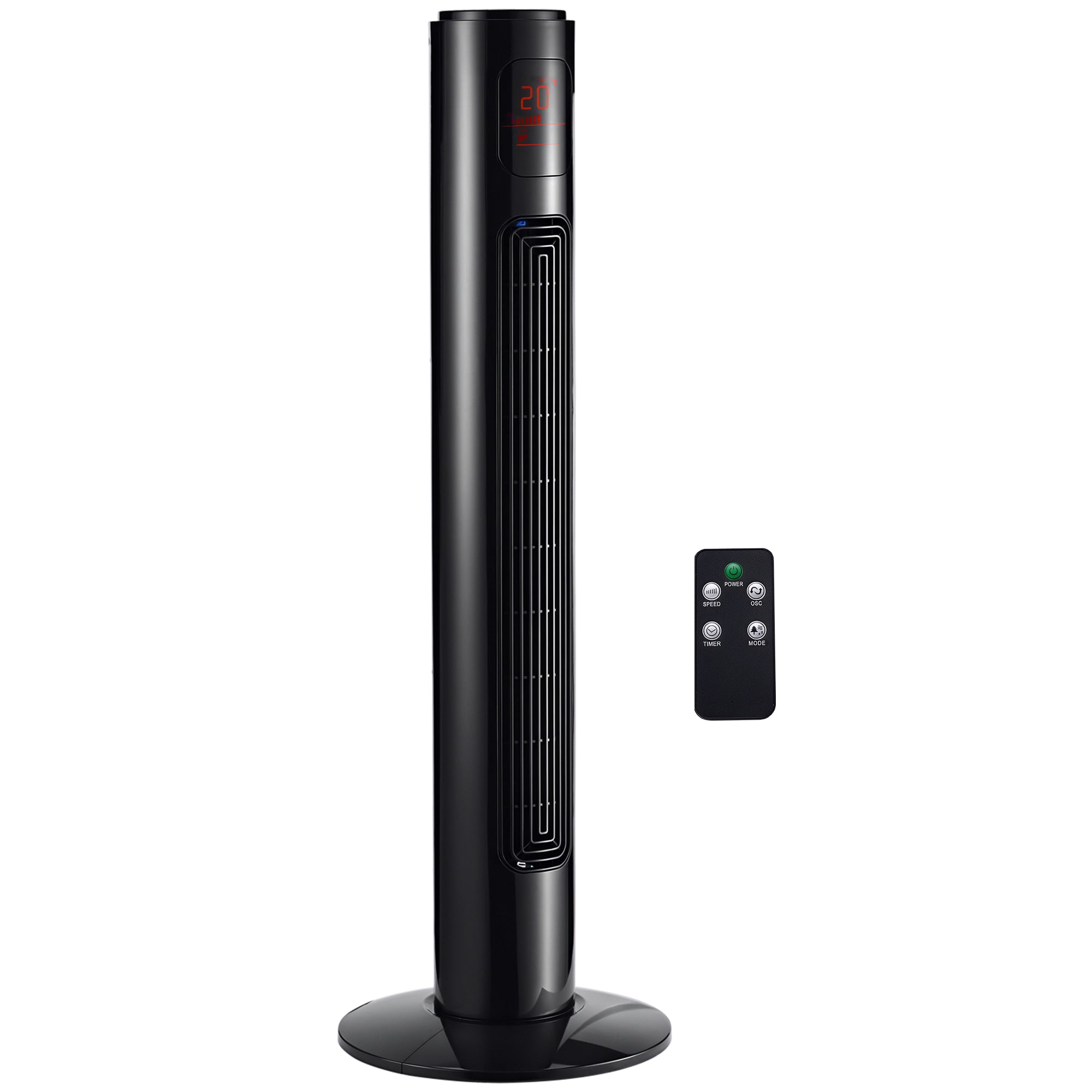 HOMCOM Silent 45W Turmventilator, Standventilator für Schlafzimmer mit 3 Modi, 3 Geschwindigkeiten, Fernbedienung, 70° Oszillation, Timer und LED-Anzeige, 96 cm Schwarz