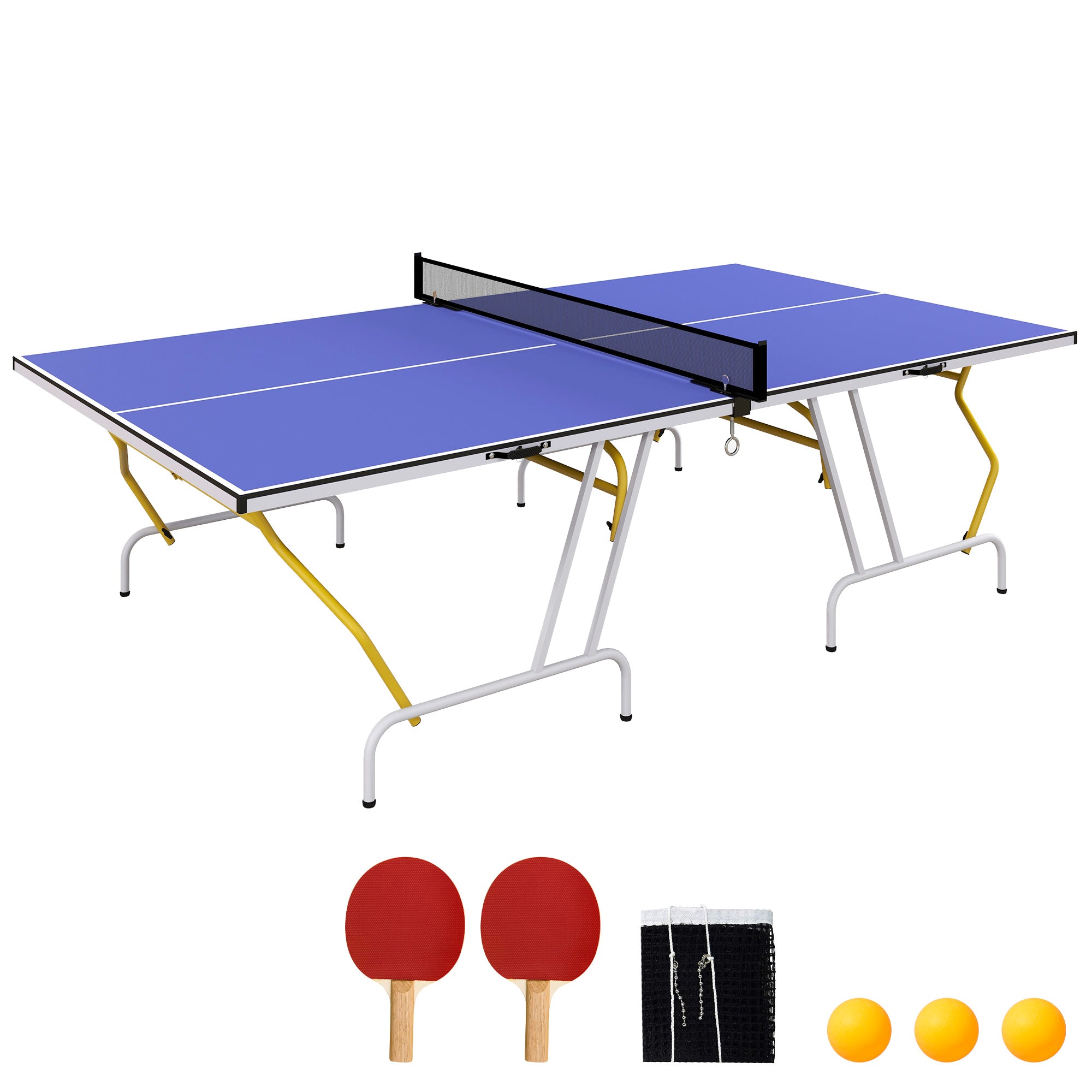 SPORTNOW Klappbarer Tischtennistisch mit Netz, 2 Schlägern, 3 Bällen, für drinnen 274 x 152,5 x 76 cm Blau