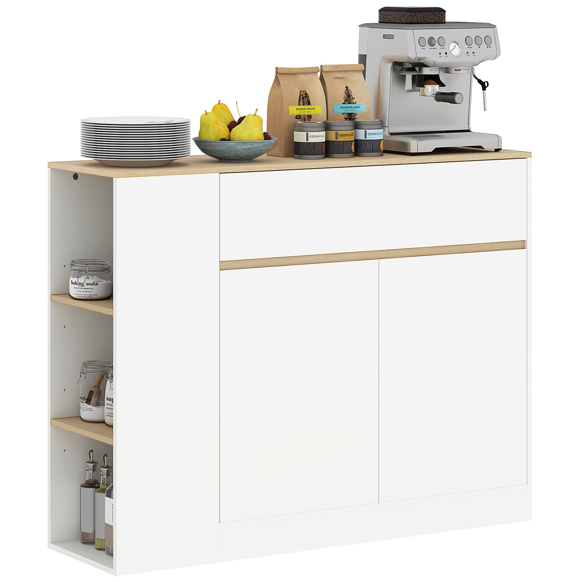 Sideboard Kitchen Cabinet with Drawer, 2 Doors, Adjustable Shelves, Buffet Cabinet Dresser for Kitchen, Living Room, Dining Room, 105 x 30 x 81.5 cm White