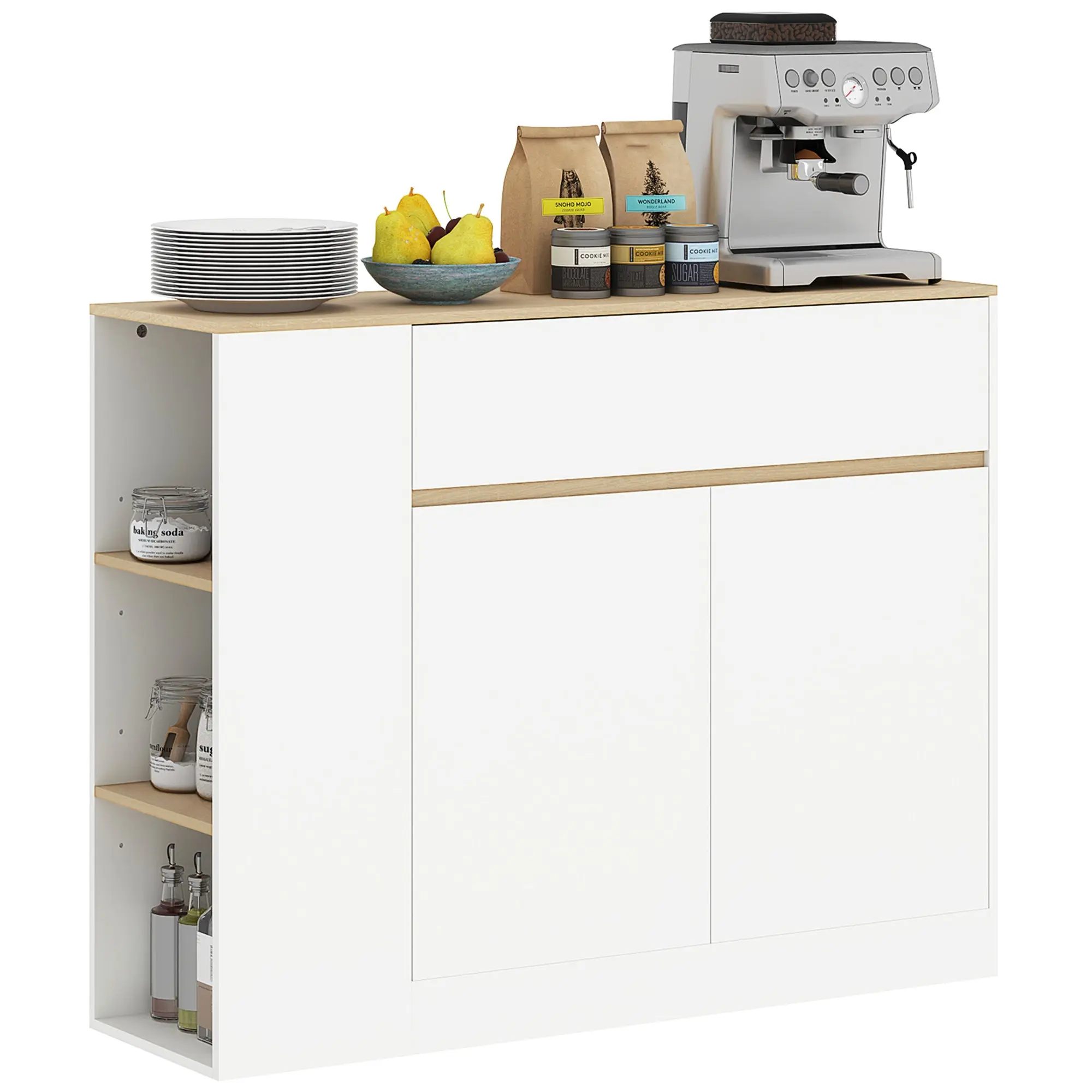 Sideboard Kitchen Cabinet with Drawer, 2 Doors, Adjustable Shelves, Buffet Cabinet Dresser for Kitchen, Living Room, Dining Room, 105 x 30 x 81.5 cm White