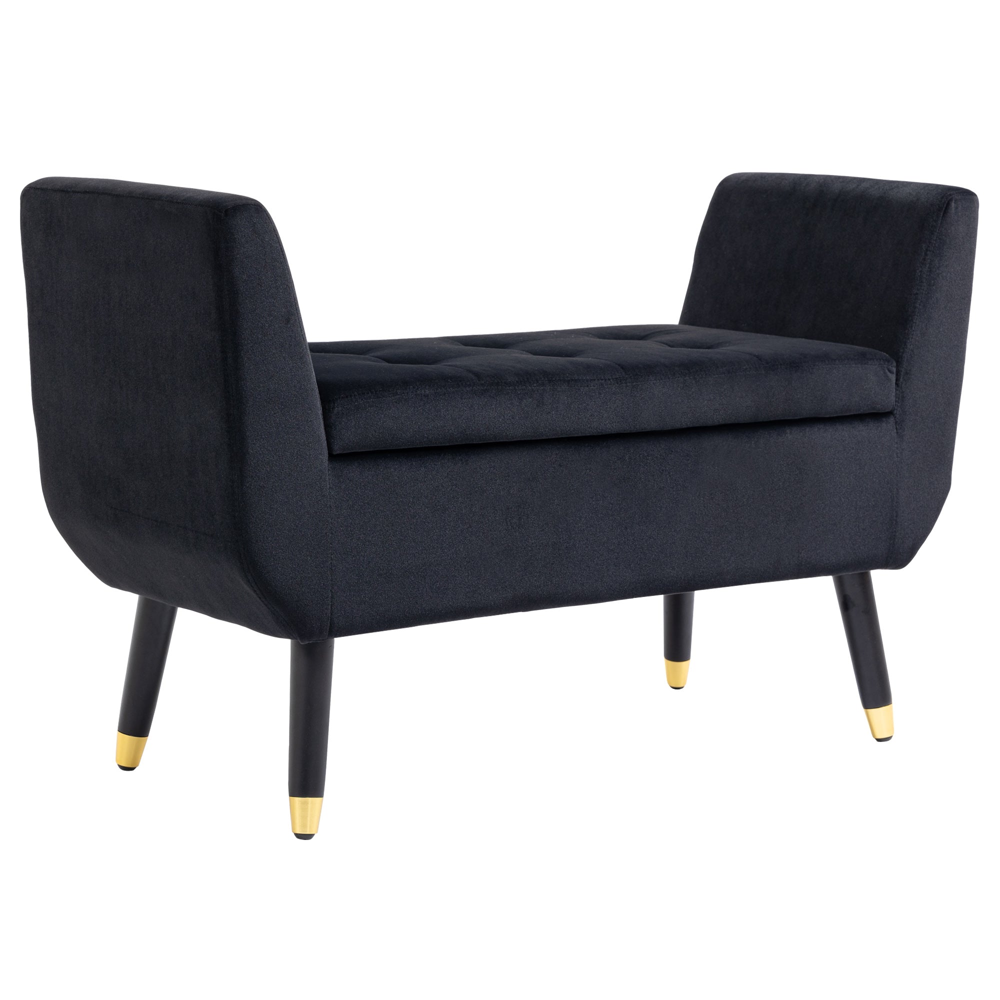 HOMCOM Tárolós Pad Karfával, Velúrnak Tűnő Kárpitozott Pad, Tárolódoboz Fa Lábakkal, Pad Nappaliba, Hálószobába, Előszobába 107 x 42 x 65 cm, Fekete