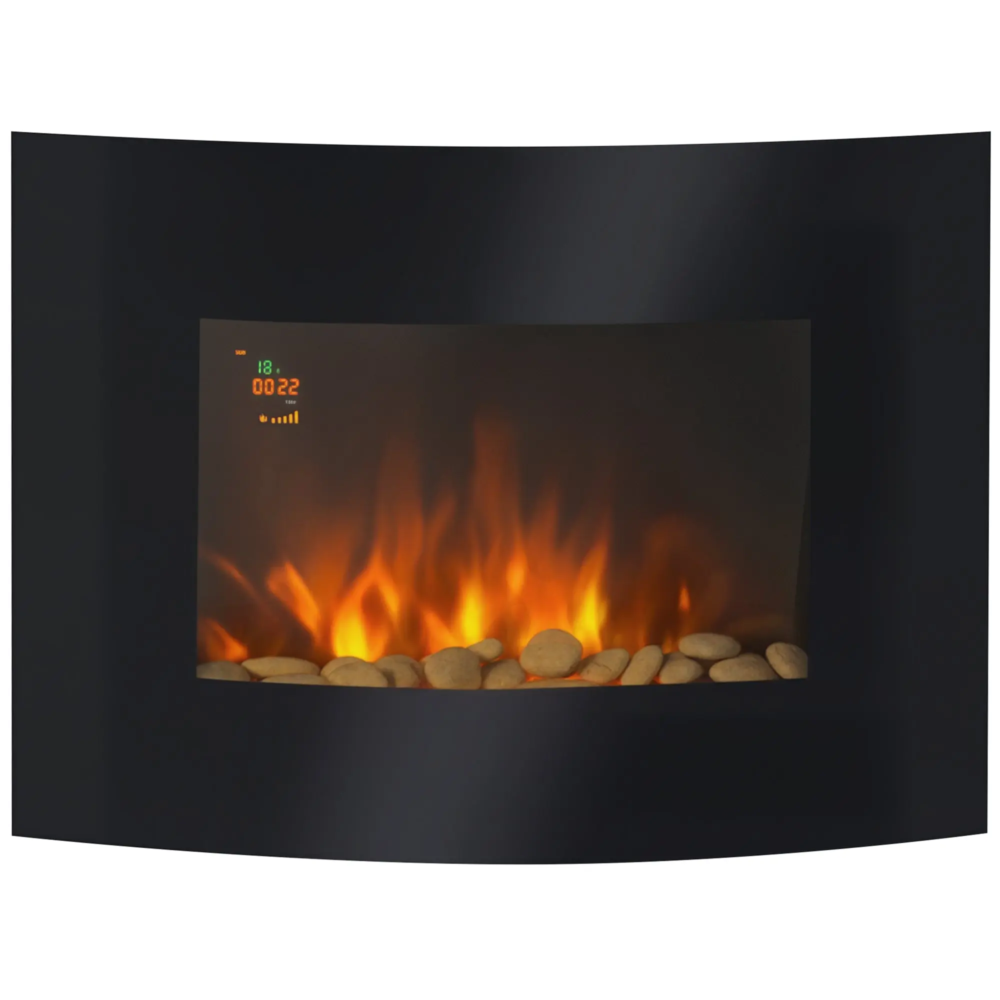 Electric Fireplace with Heating, Wall-Mounted Fireplace with LED Flame Effect, 7 Flame Colors, 900/1800 W, Electric Fireplace with Timer, Adjustable Thermostat, Decorative Fireplace with Remote Control, Black, 65 cm