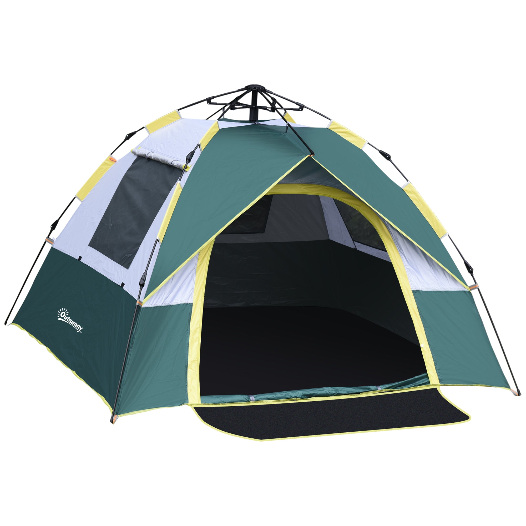 Outsunny Campingzelt für 3 Personen Pop-up Dome Zelt mit Fenster, Tragetasche, Haken, Fußmatte, Familienzelt mit 1000 mm Wassersäule für Camping Reisen Trekking Garten