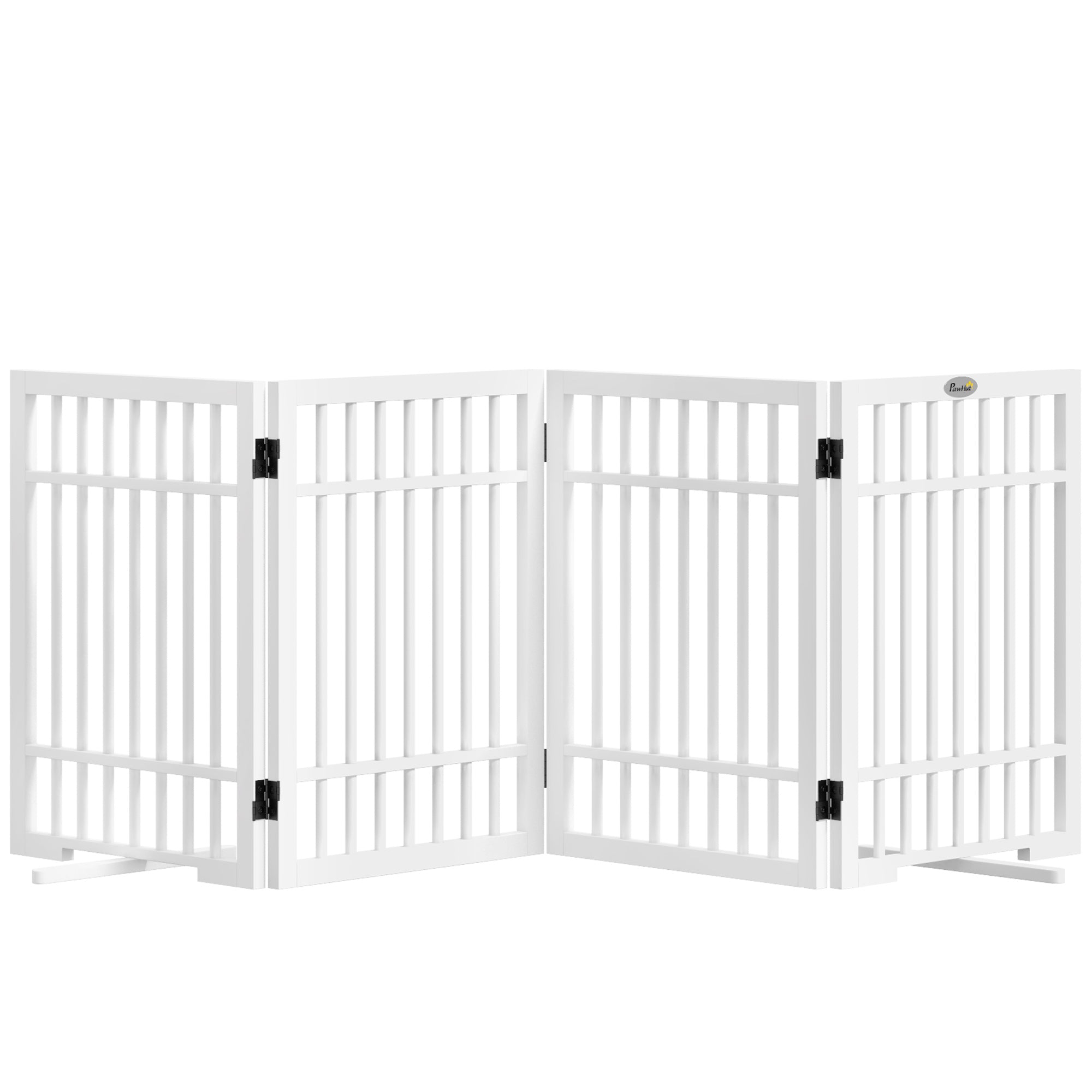 Dog Barrier Gate 4-Panel, 183 x 61 cm Foldable Door Safety Gate Made of Wood, Freestanding Dog Gate with 2 Support Feet, for Kitchen, Hallway, Stairs, White