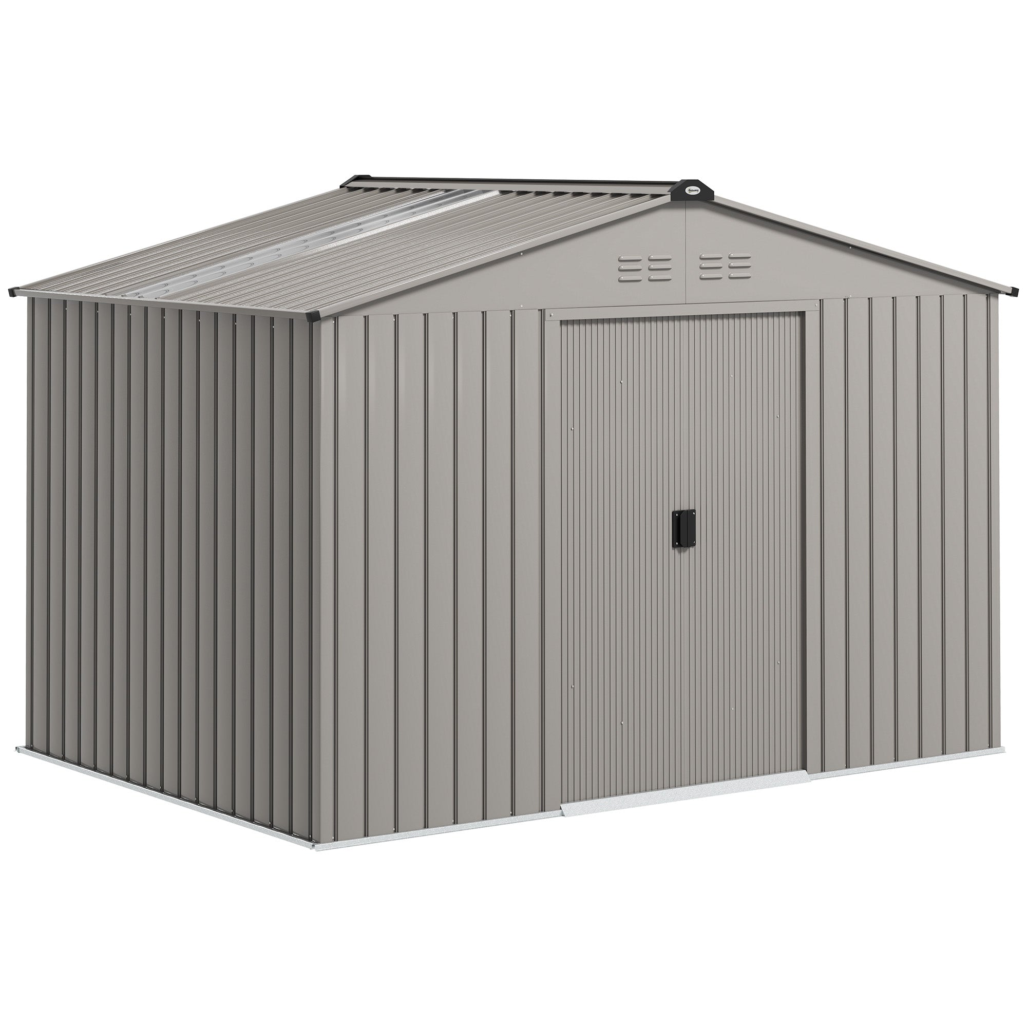 Garden Shed Exterior 4.9 m? 277x195x192 cm Outdoor Garden Shed with Sliding Door Fiberglass Roof Reinforced Base (Floor NOT Included) and 4 Windows Gray Silver