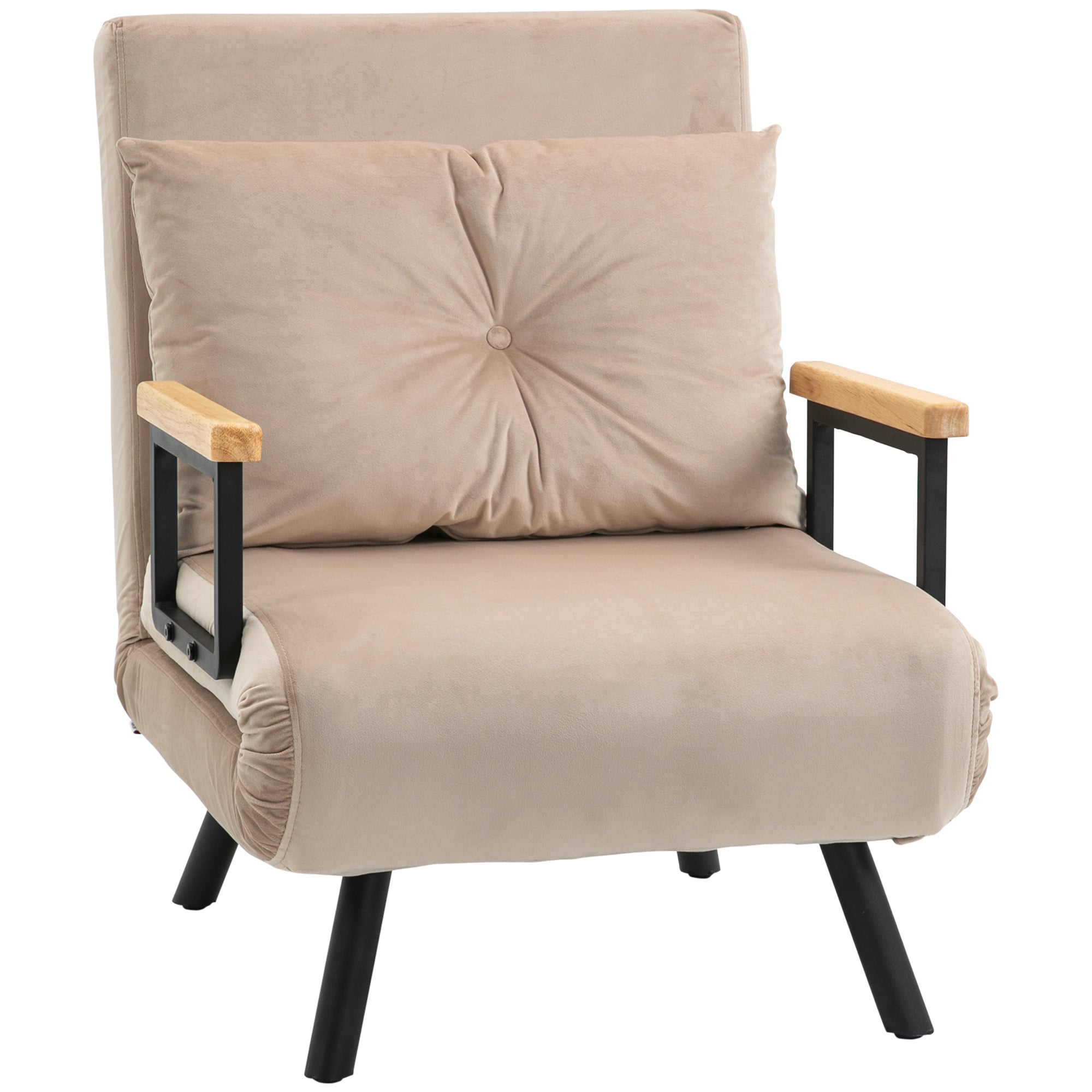 HOMCOM Schlofkéier, Klappbett mat Schlofffunktioun, Recliner mat Réckkëscht, gepolsterte Sofa mat verstellbarem Réckstëll, Velvet Look, 63 x 73 x 81 cm, Béige