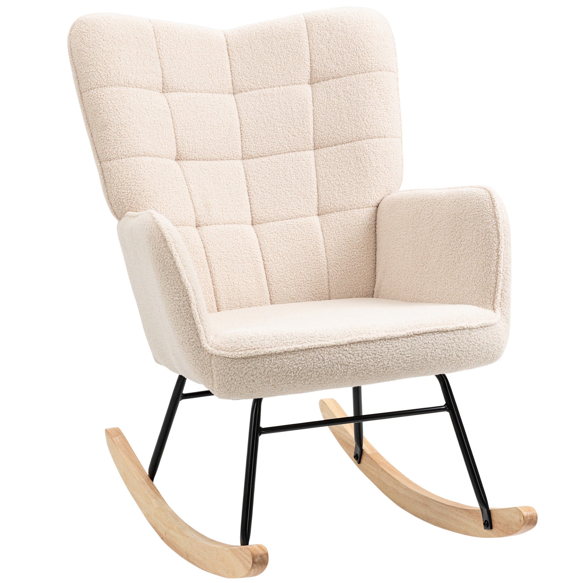 Rocking Chair, Sherpa-Style Upholstery, Padded Armchair with Wooden Rockers, Relax Chair for Living Room & Bedroom, Beige, Up to 265 lb