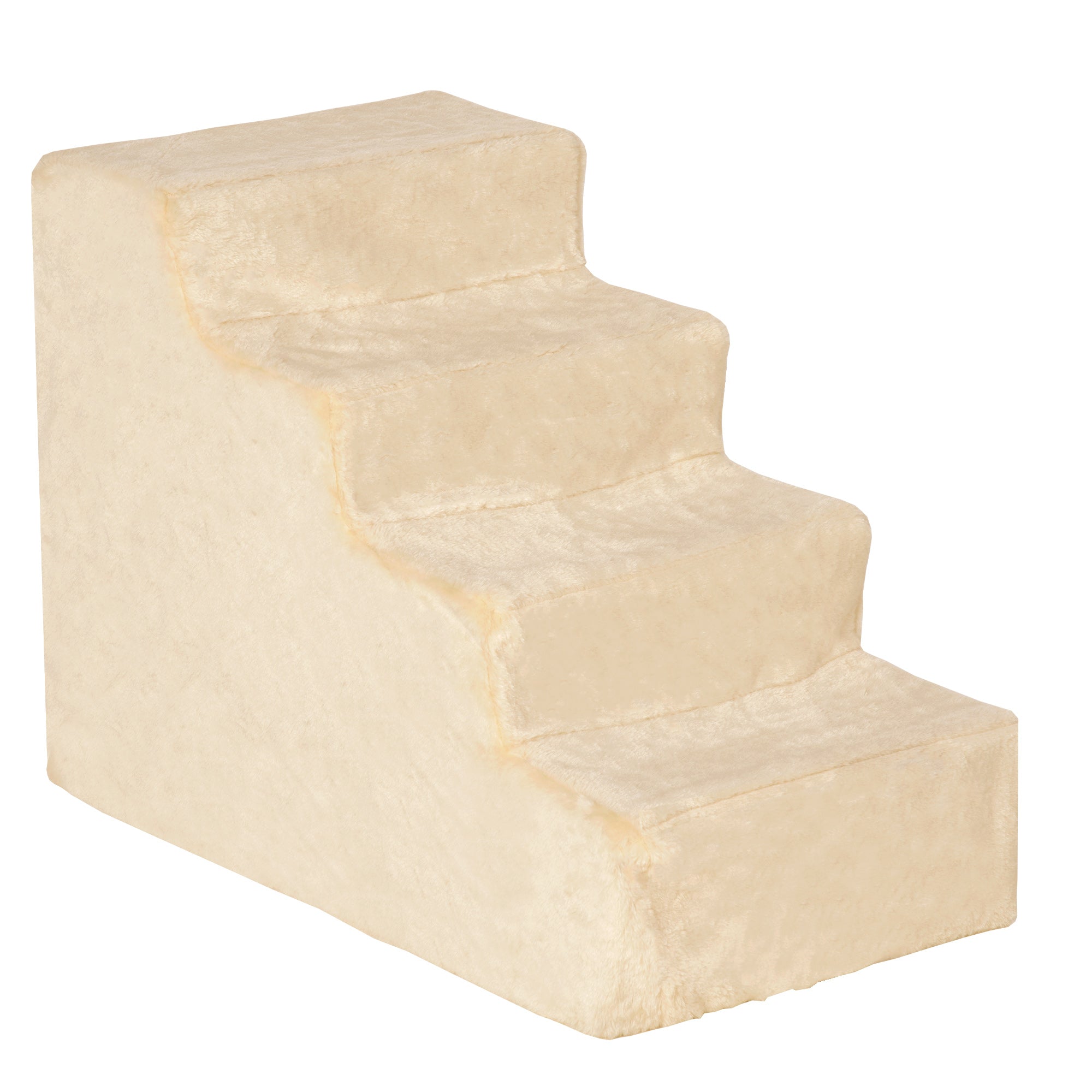 PawHut Hundetrappe 4-Trin, 35 cm Katetrappe til Seng og Sofa, Pet Trappe til Hunde og Katte op til 5 kg, Blød Uld Look, Beige