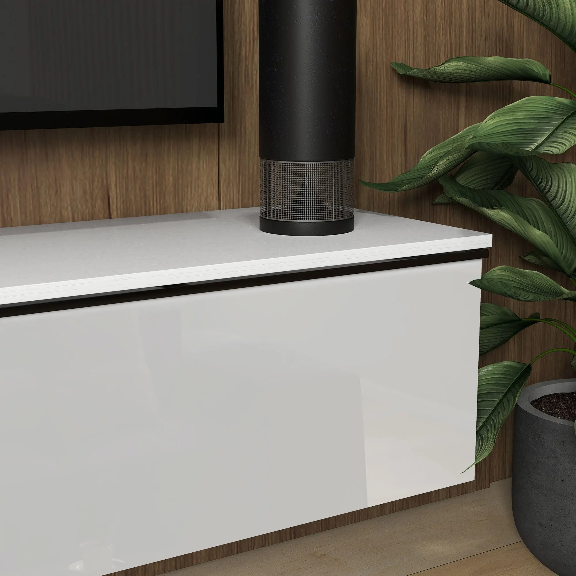 Wall Mounted TV Stand Wood TV Console TV Cabinet for TVs up to 70 inches with Glossy Effect Doors Cabinet, for Living Room Bedroom, 160 x 35 x 30 cm, White