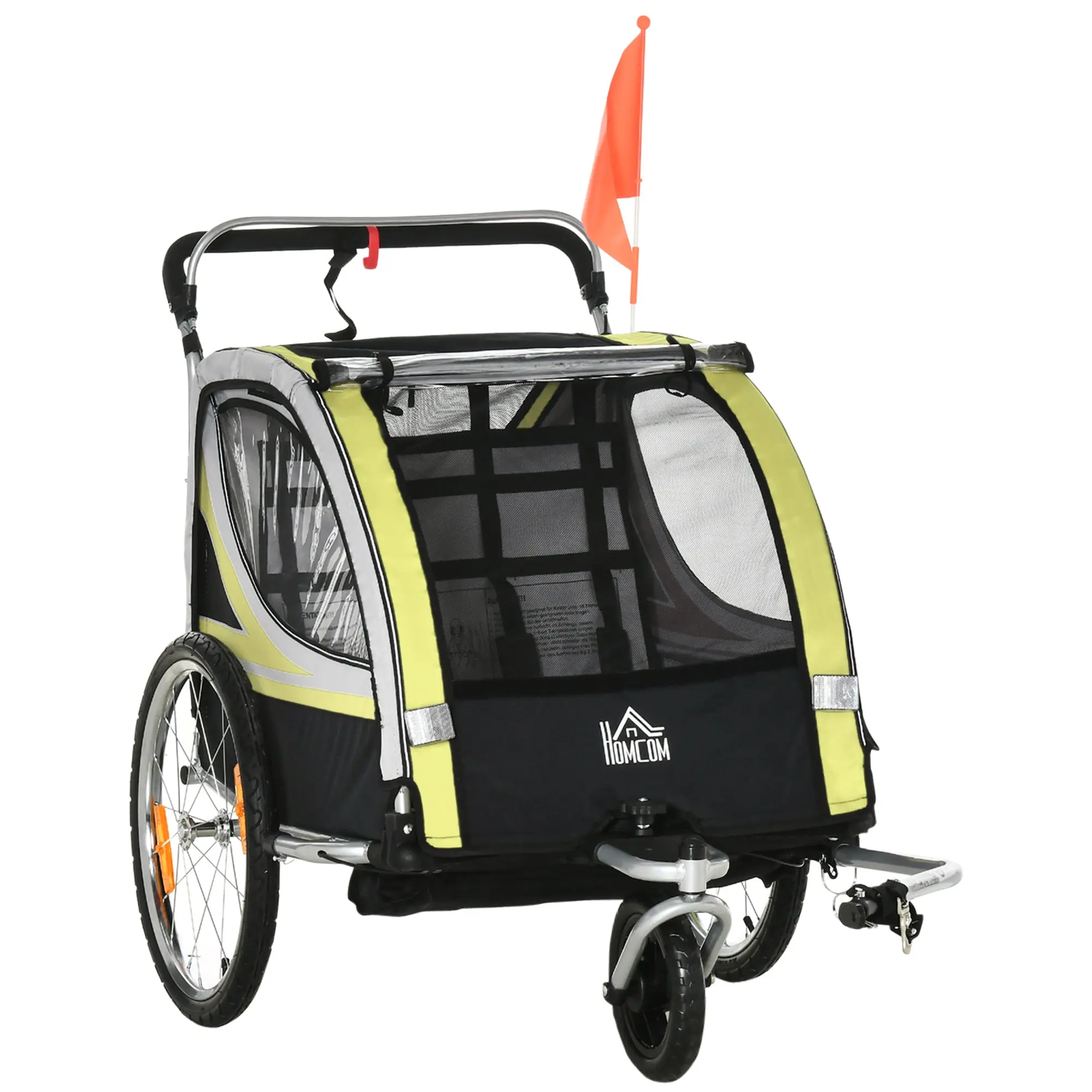 2 in 1 Folding Child Bike Trailer with Detachable Front Wheel, Rear Brakes, Bike Trailer for 2 Children from 18 Months, Up to 26.4 kg Capacity, Yellow
