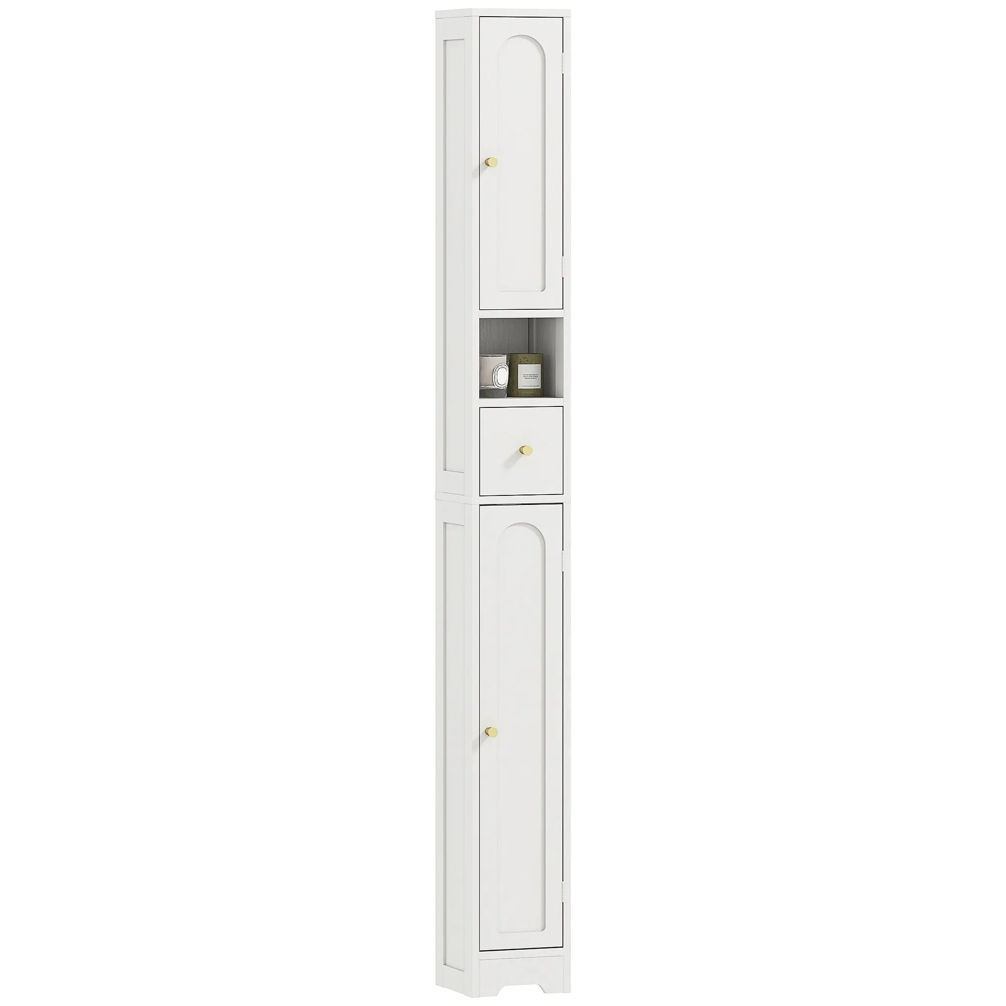 Tall Narrow Bathroom Cabinet, Storage Unit with 2 Arched Doors, Drawer, Open Compartment & Adjustable Shelf, 20 x 20 x 185 cm (7.9 x 7.9 x 72.8 in), White