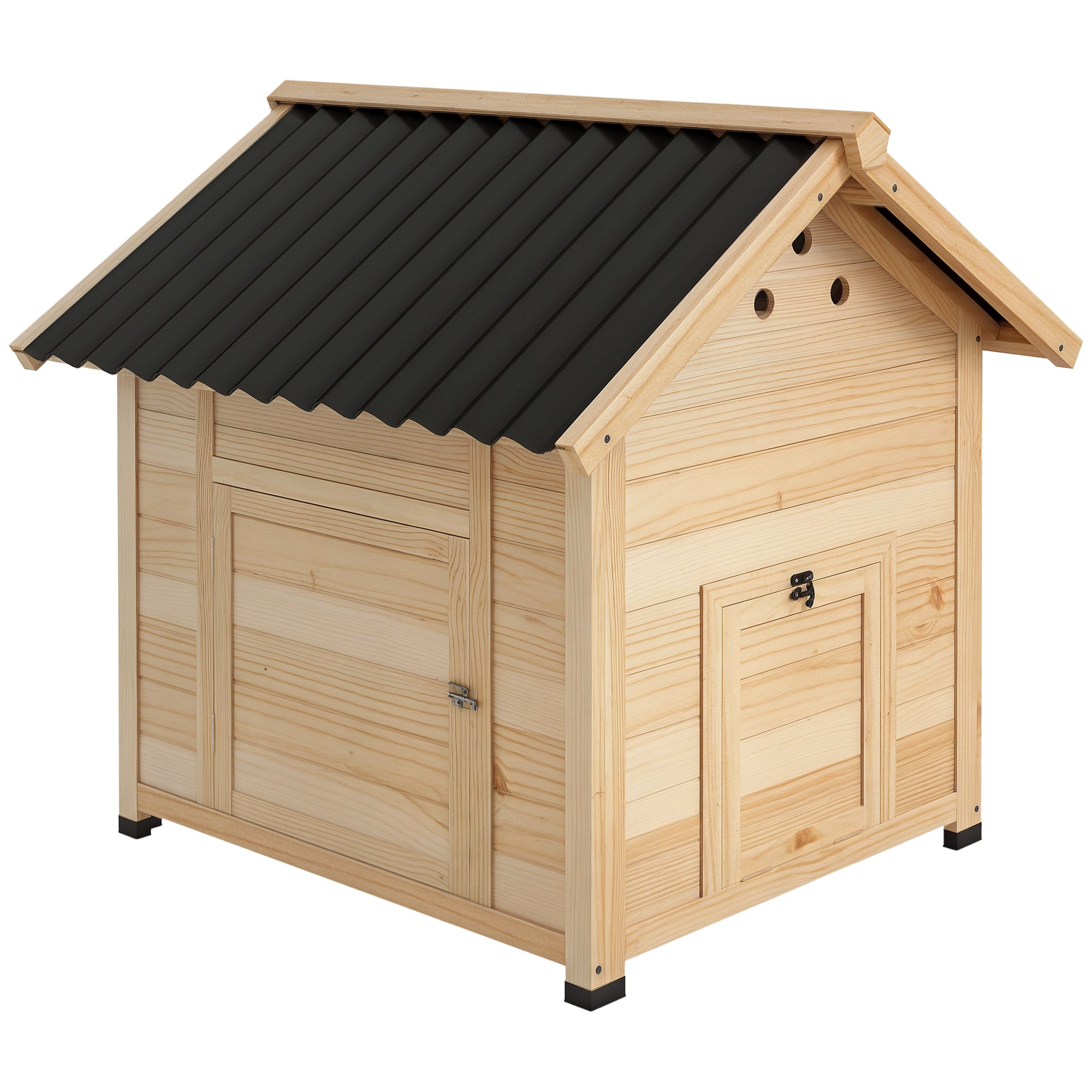 Wooden Duck House Duck Coop Outdoor Poultry House with Removable Floor Tilted Roof Double Doors for Ducks Chickens Geese Natural Wood 78 x 90 x 92 cm