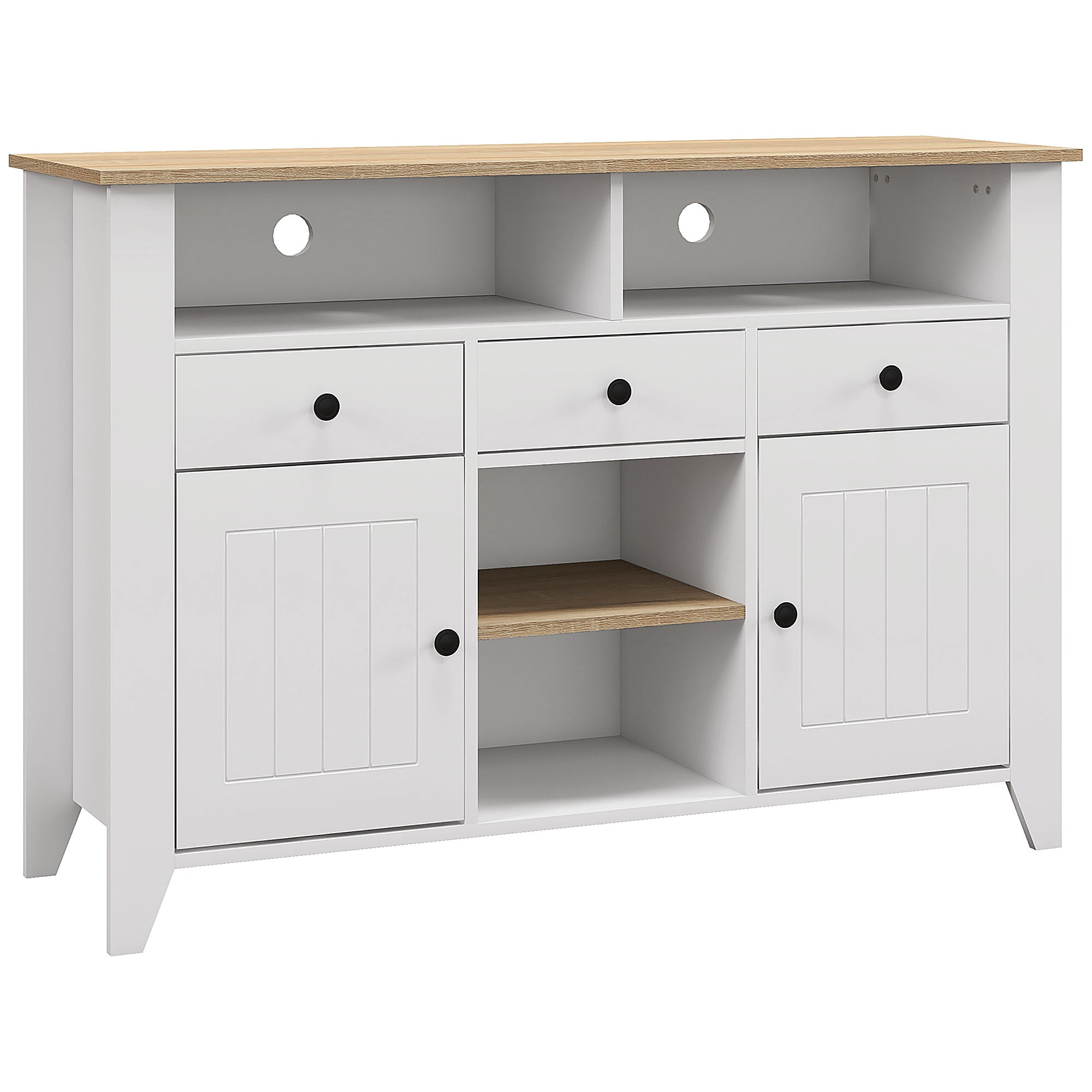 Kitchen Sideboard TV Stand for 50-Inch TVs with 3 Drawers 2 Doors 2 Open Shelves and 2 Adjustable Shelves Modern Style 120x38x81.5 cm White