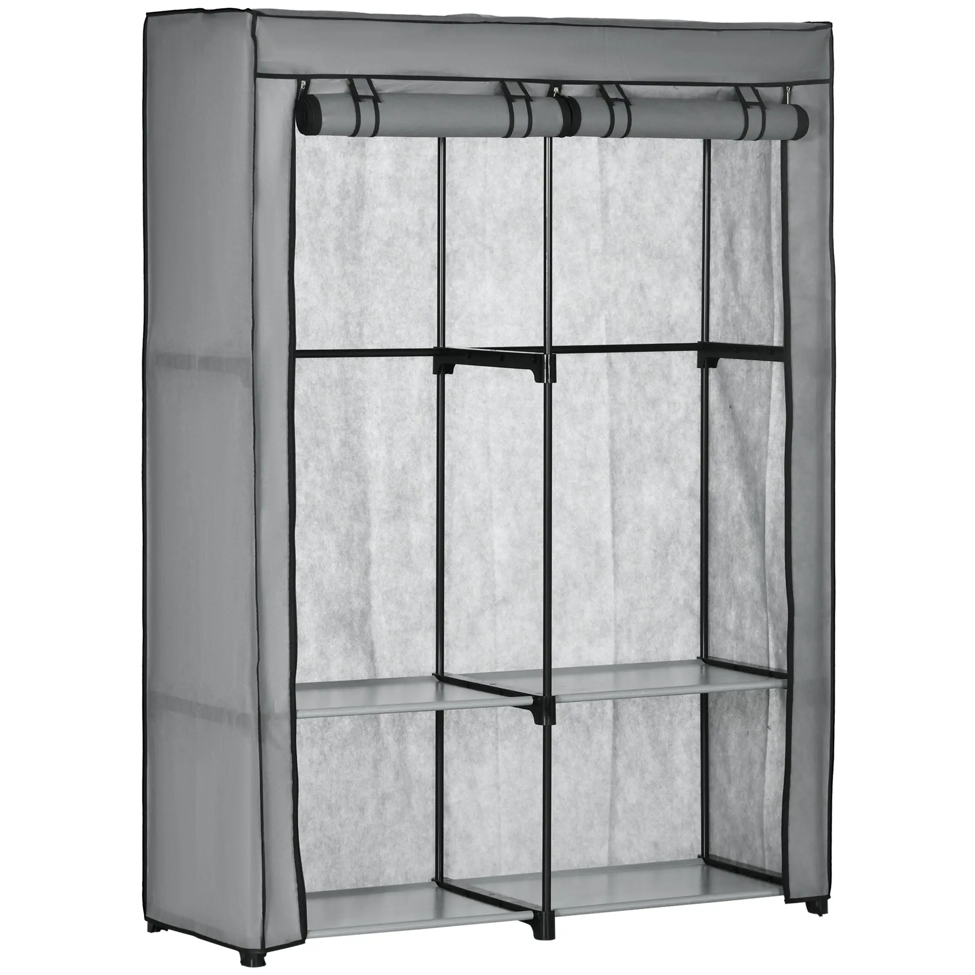Fabric Wardrobe with 2 Clothes Rails, 4 Shelves, and Zipper, Foldable Wardrobe Fabric Closet for Bedroom, Dressing Room, 118 x 49 x 170 cm, Light Gray