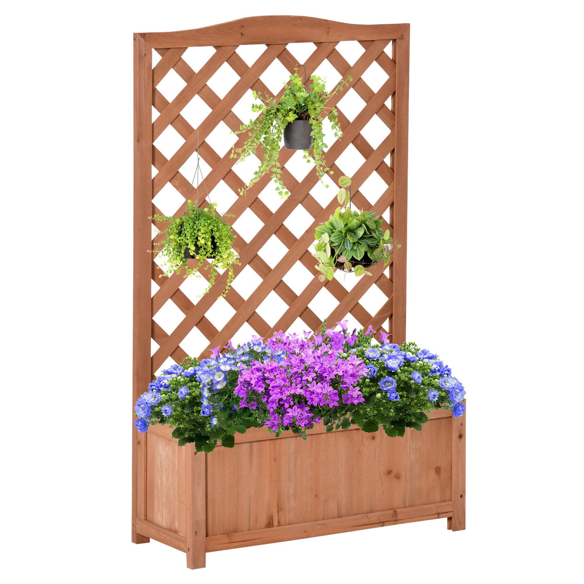 Solid Wood Planter with Trellis Flower Box with Climbing Support for Plants Flowers Balcony Terrace Garden Exterior 70x28x117 cm Brown