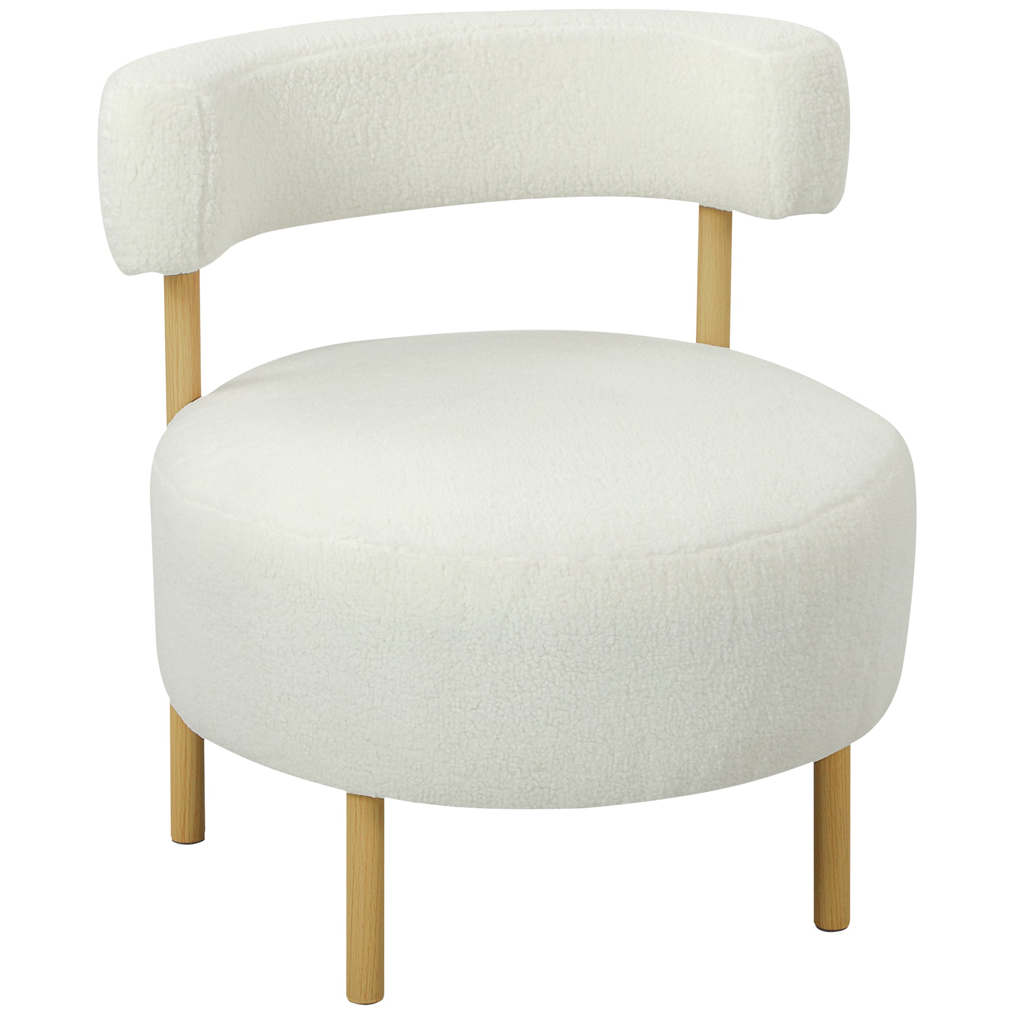Sherpa-Fleece Lounge Chair with Wood?Effect Metal Legs — Padded Accent Chair for Living Room & Bedroom, Cream
