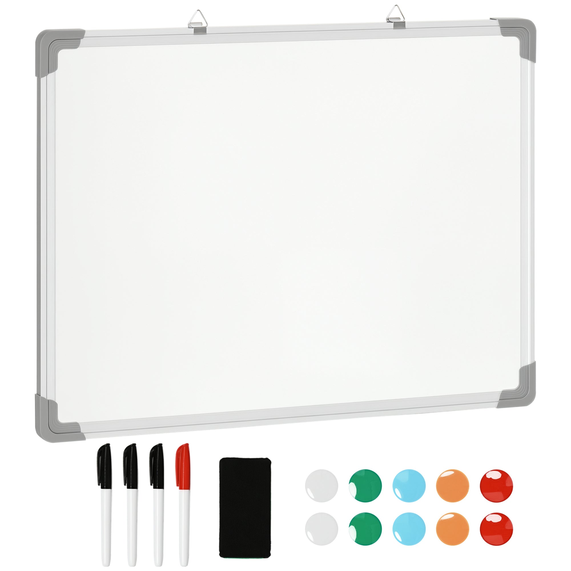 HOMCOM Magnetisches Whiteboard mit 4 Markern, 1 Radierer, 10 Magneten, Tischgestell, Wandmontage, einfach abwischbar 60 x 1,8 x 45 cm