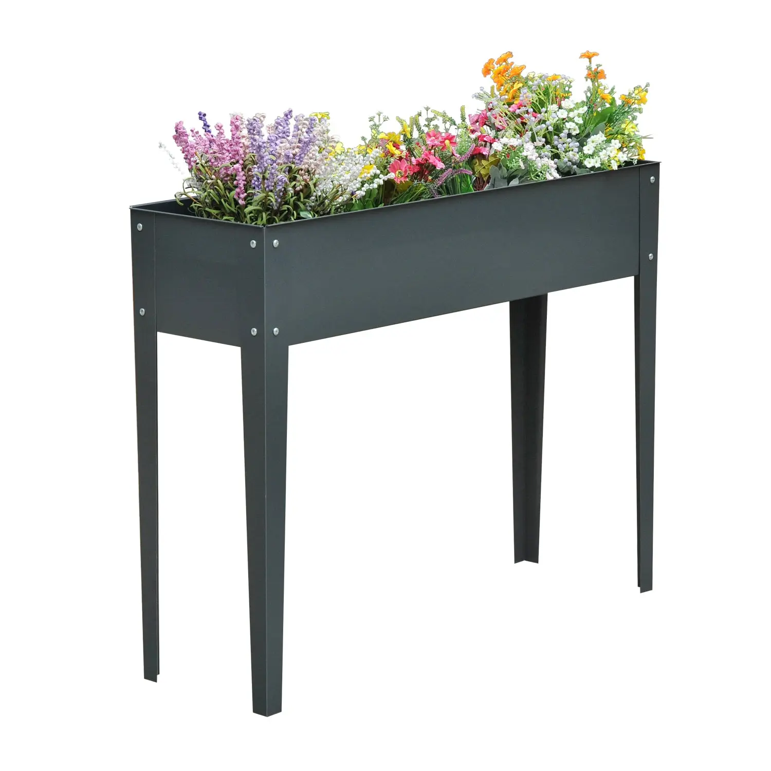 Raised Bed, Herb Garden Bed, Plant Box with 3 Drainage Holes, Flower Box with Feet, Metal, 100 x 30 x 80 cm