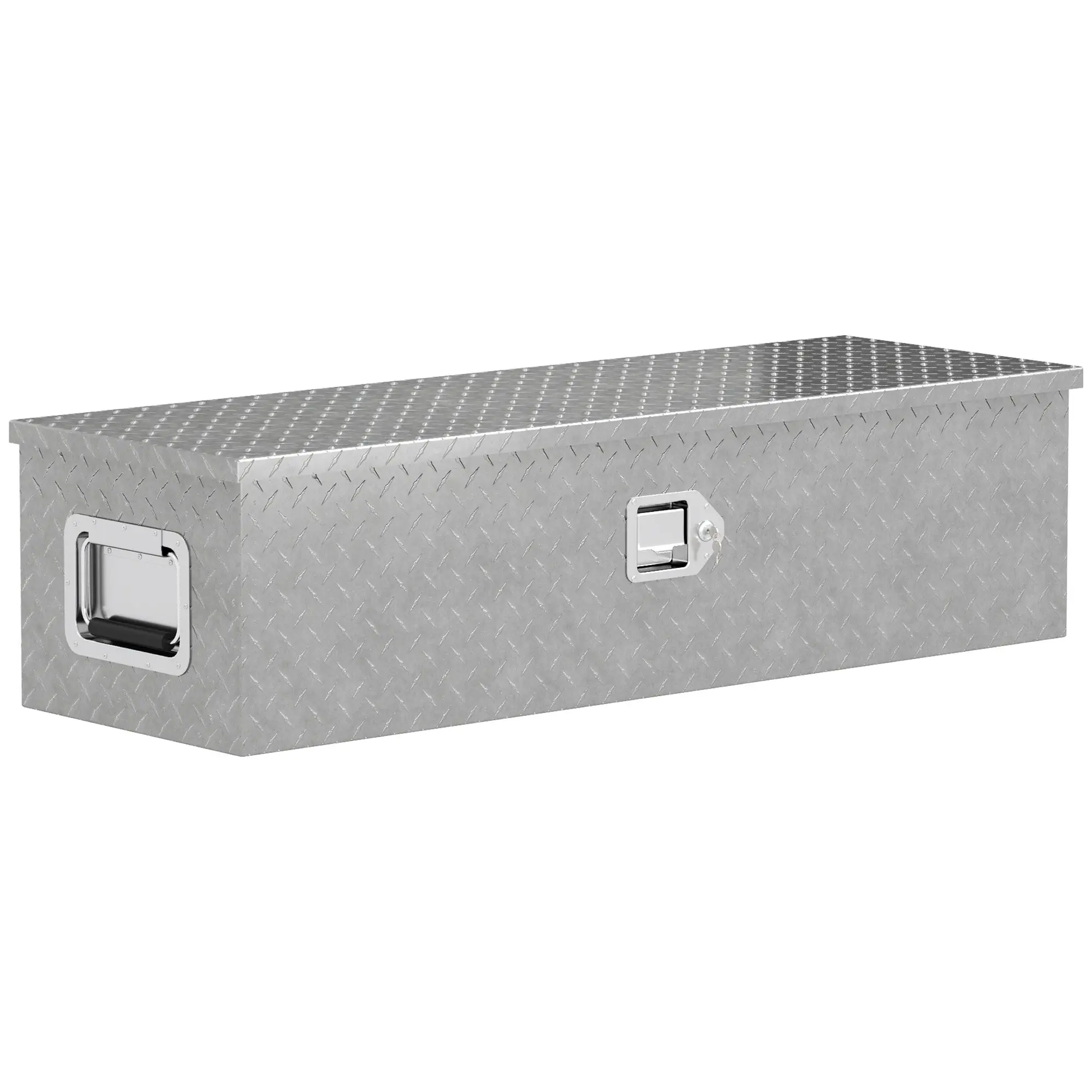 Aluminum Toolbox Storage Box with Side Handles, Lock and Keys, Truck Tool Box, Storage Box for Trailers, 99 x 33 x 25.5 cm