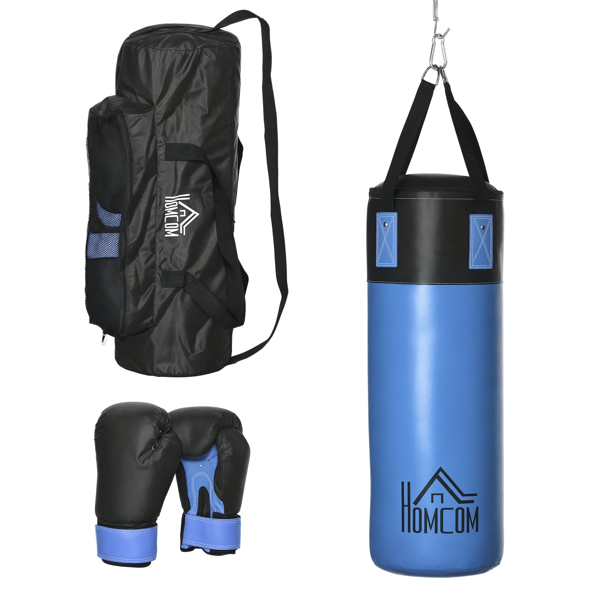 Professional Punching Bag with 8 oz Gloves, Hook, and Storage Bag Training Sandbag for Adults and Teens ?25x102 cm Blue