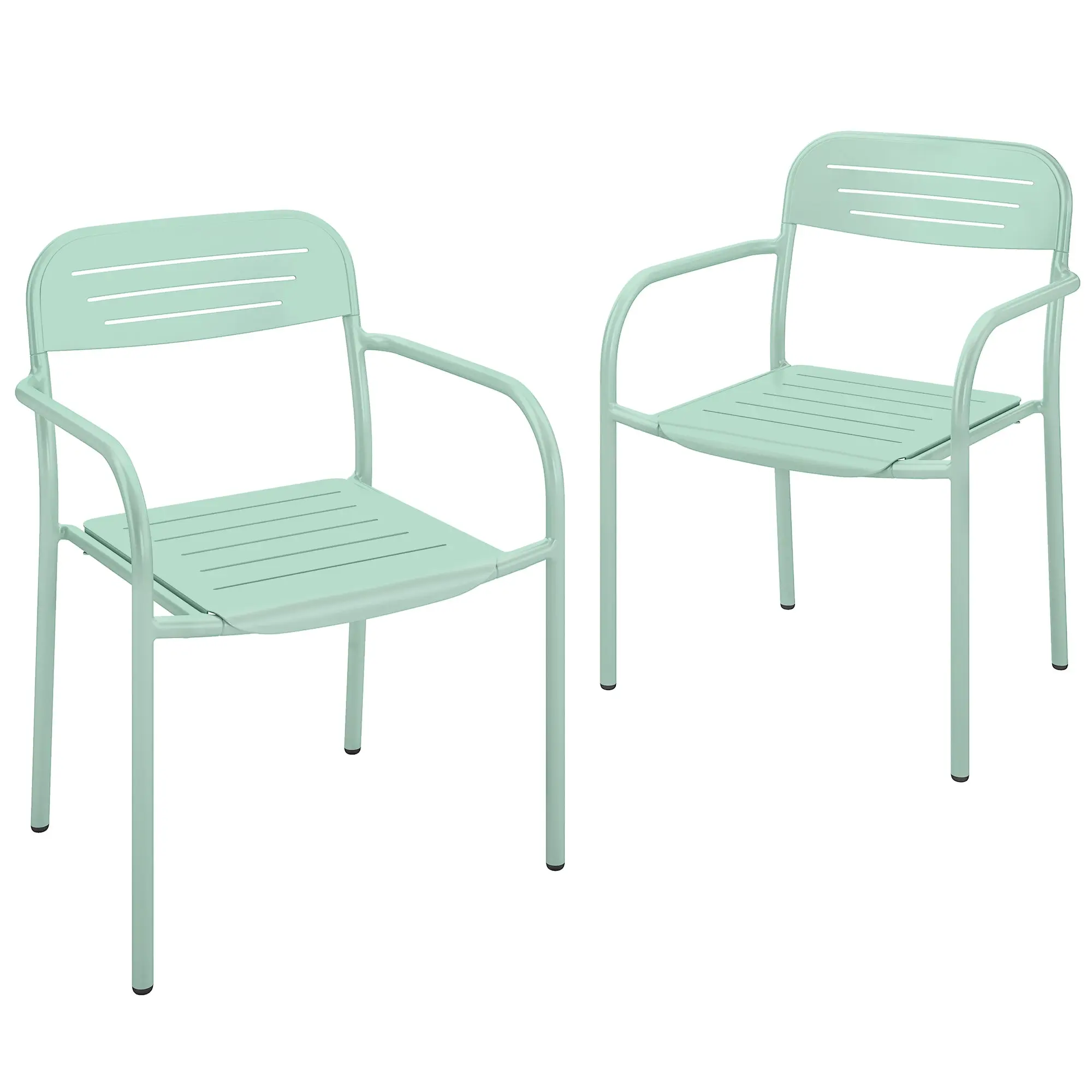 2-Pack Garden Chairs — Stackable Slatted Metal Armchairs, Weather-Resistant Balcony/Patio Chairs, 265 lb Capacity, 22 x 22.8 x 30.7 in (56 x 58 x 78 cm) — Sage Green