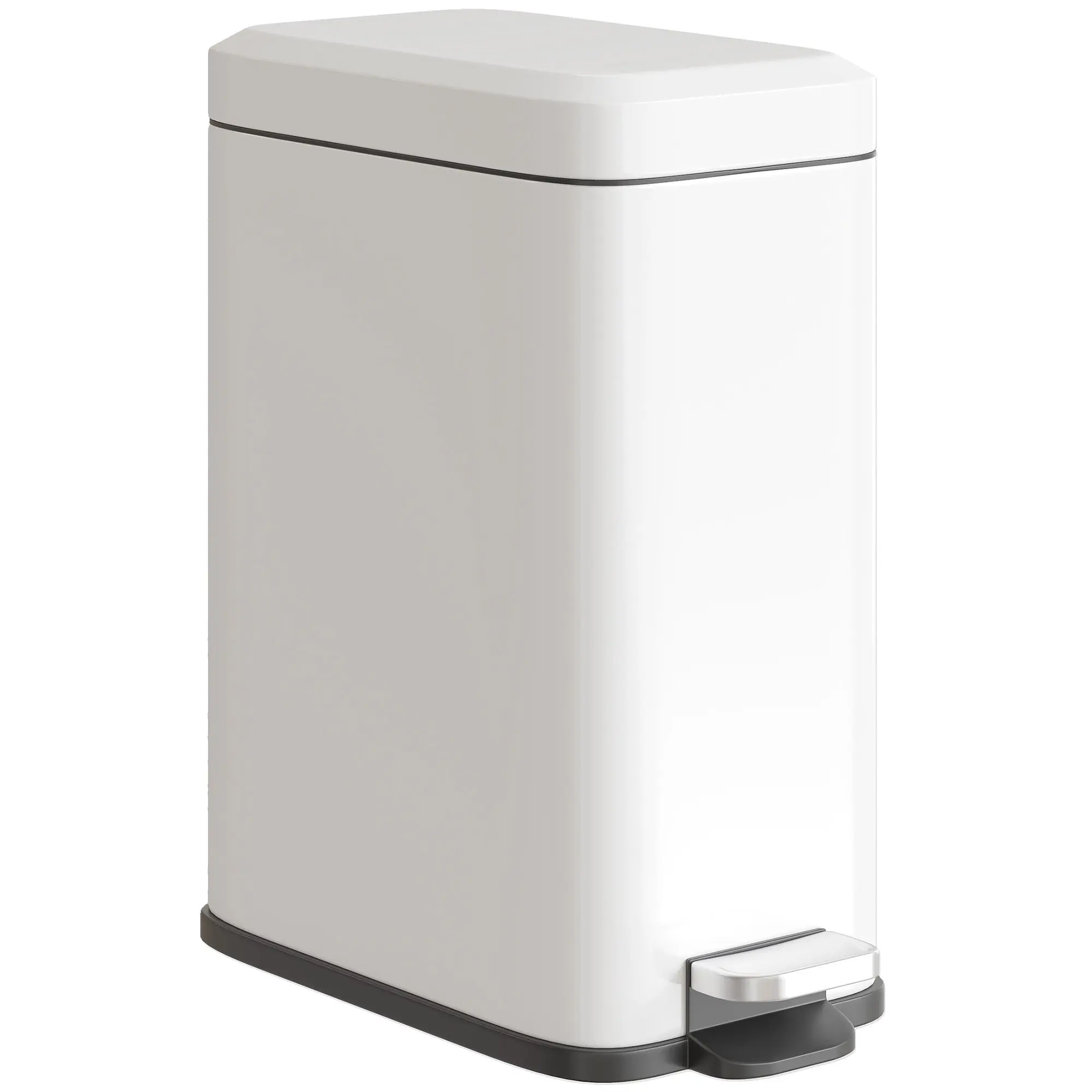 Trash Can 5L Bin with Soft Close Lid and Pedal, Waste Bin incl. Inner Bucket Cosmetic Bin for Living Room, Office, Metal, White, 29.2 x 14 x 32 cm