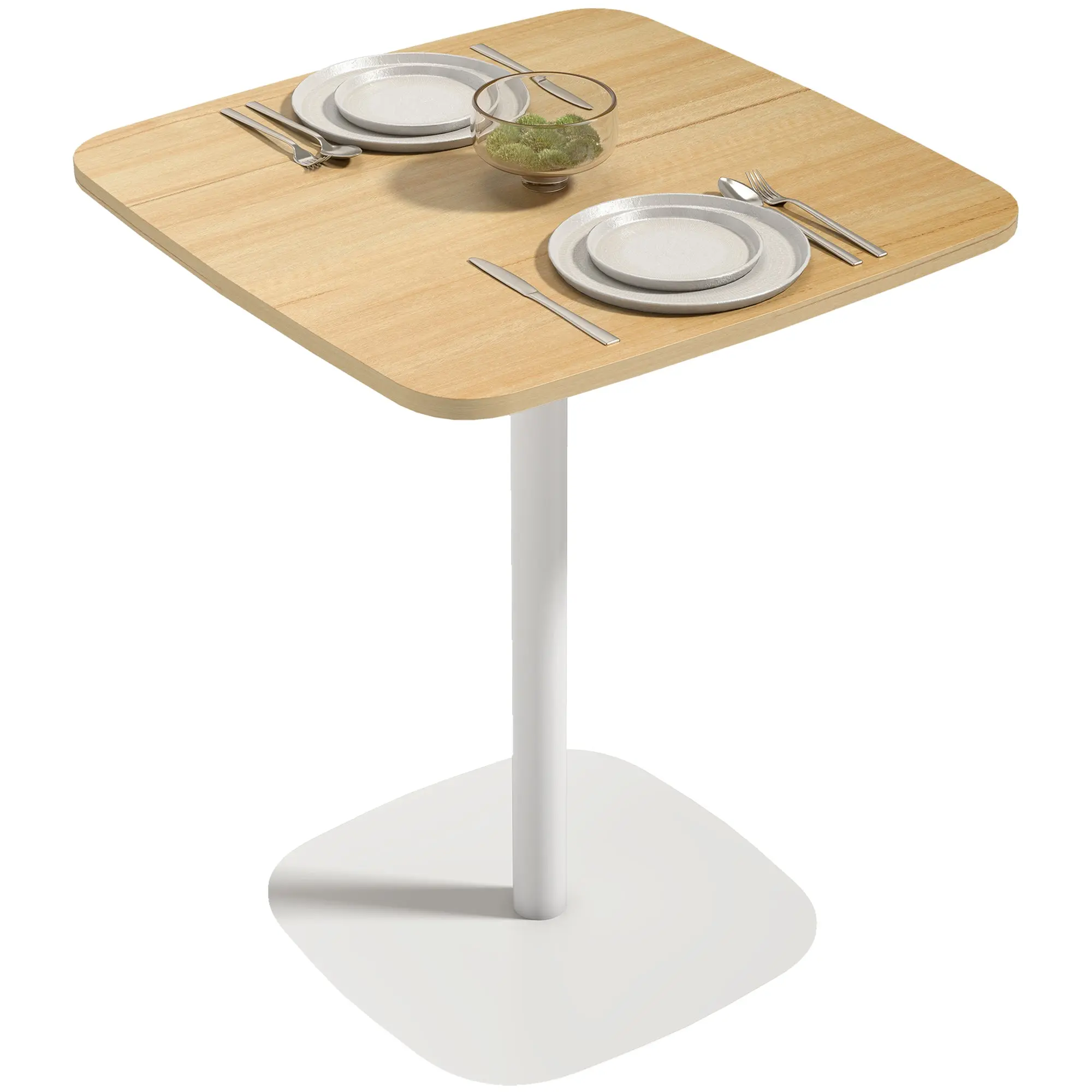 Small Square Dining Table for 2, Square Steel Base, Ideal for Small Spaces, Living Room — 23.6 x 23.6 x 29.5 in (60 x 60 x 75 cm), Natural Wood & White