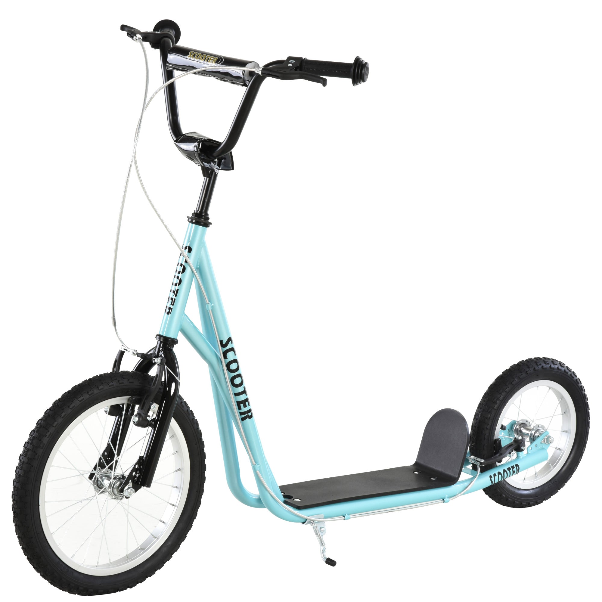 HOMCOM Barnsparkcykel för 5 år och uppåt med 2 Uppblåsbara Gummihjul med Dubbelbroms Justerbart Handtag Stöder 100 kg 135x58x88-94 cm Blå