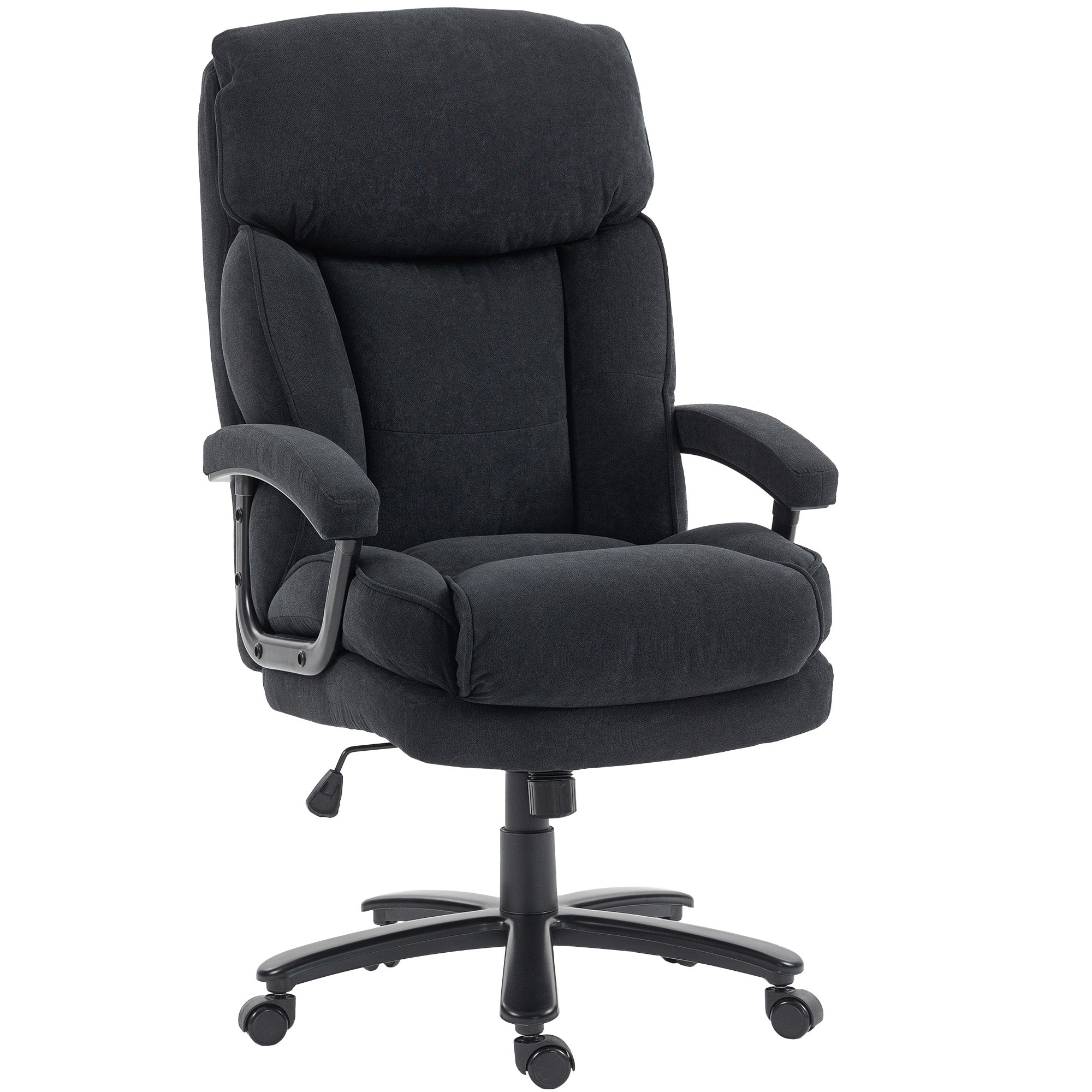 High-Back Ergonomic Office Chair (440 lb) – Linen-Look Fabric, Adjustable Height, Tilt, Wide Seat, Black