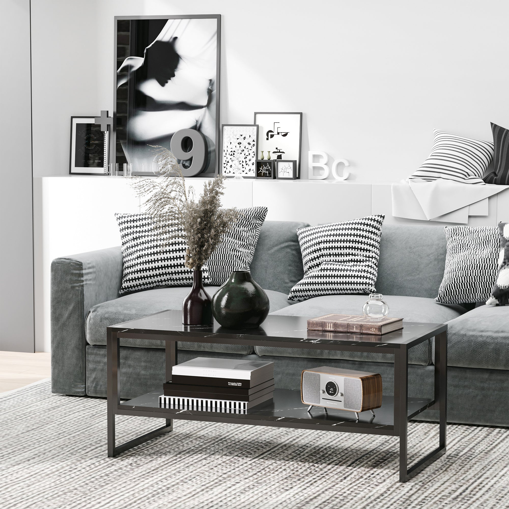 HOMCOM Καφές Τραπέζι Σύγχρονης Στυλ με 2 Ράφια 106 x 50 x 47 εκ. Μαύρο