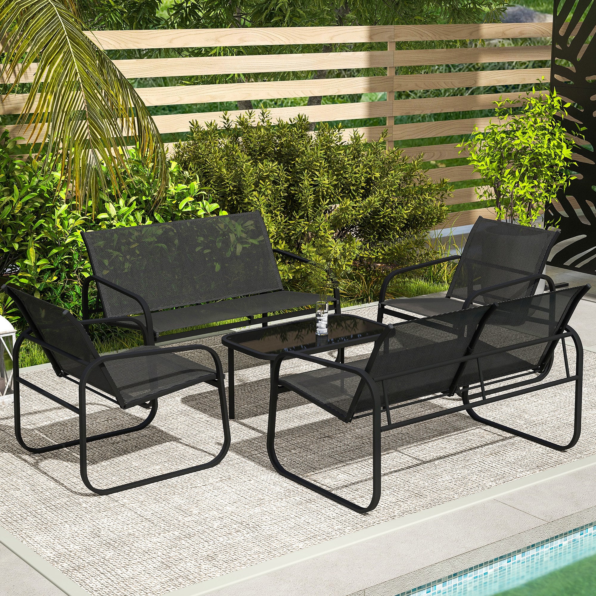 Outsunny 5-teiliges Gartenmöbel-Set aus Stahl und Textilene mit 2 Zwei-Sitzer Sofas, 2 Armlehnstühlen und Tisch aus gehärtetem Glas, Terrassenmöbel, Grau