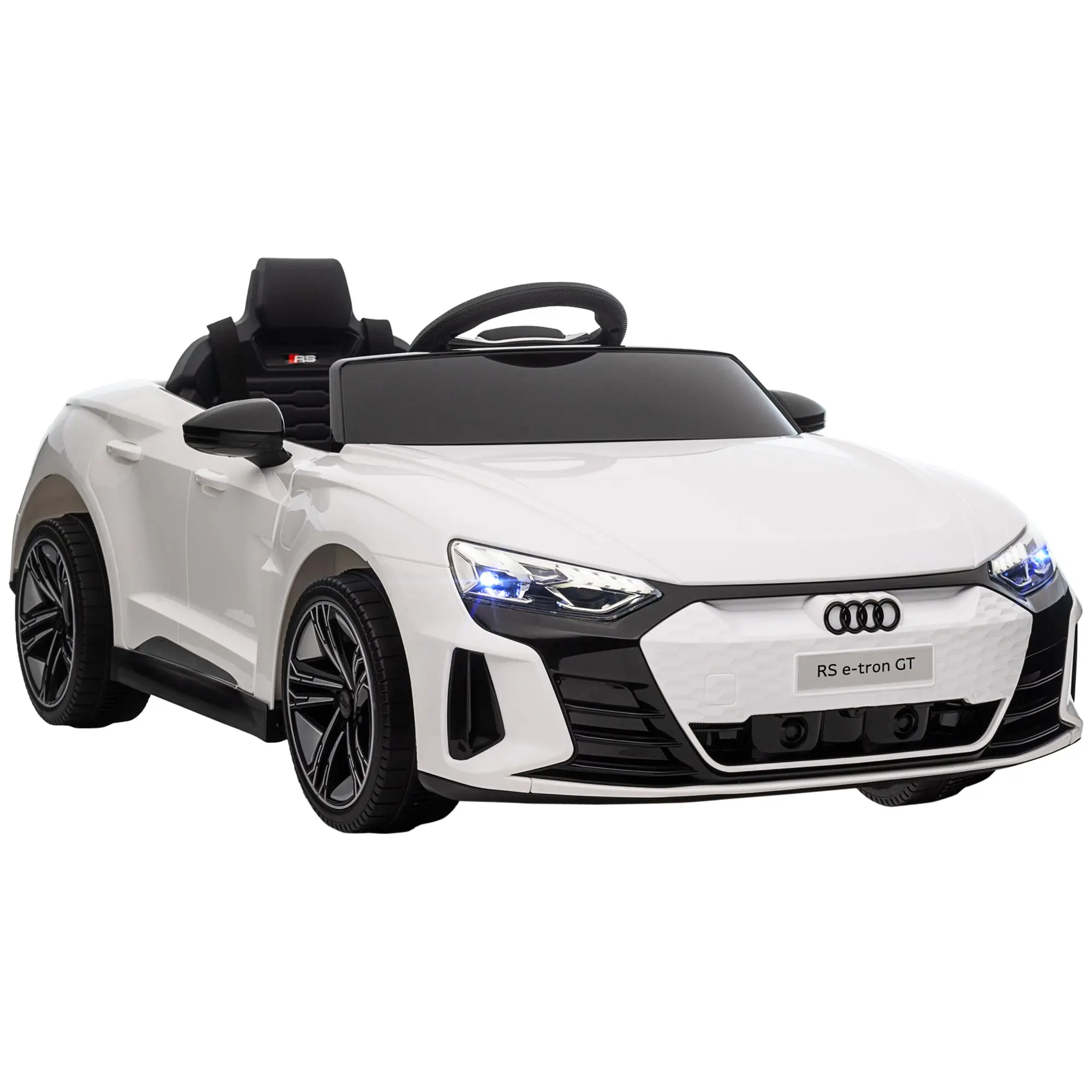Kids Electric Car 12V Children's Car with 2.4 GHz Remote Control, 2 Motors, Kids Vehicle with 4 Sprung Wheels, Horn, Headlights, Music, Soft Start, Training Wheel, for 3-5 Years, White