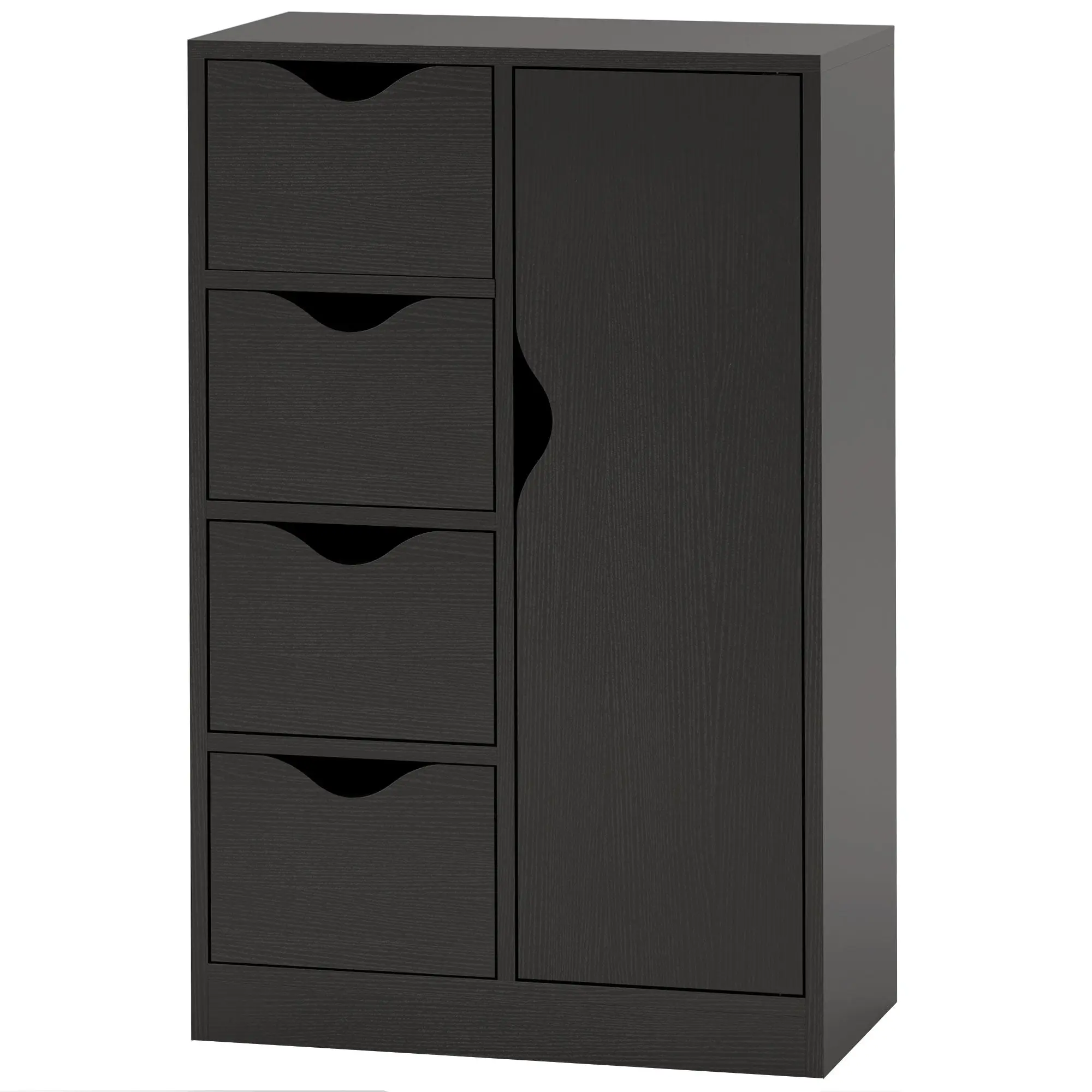 Modern Storage Cabinet Sideboard with 1 Cupboard and 4 Drawers - Wood - for Living Room, Kitchen, Entryway, Dining Room - Black