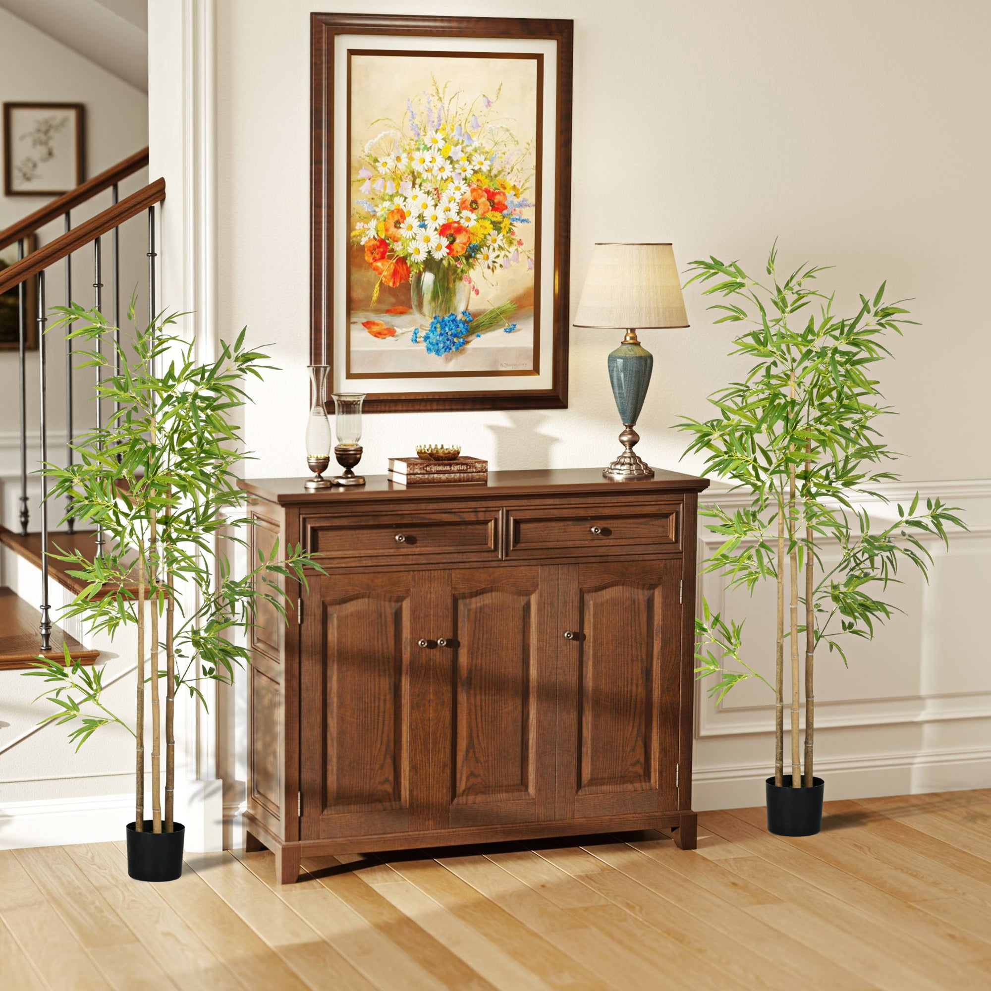 Set of 2 Artificial Bamboo Plants Artificial Tree Height 180 cm with Pot, Interior Decoration, Very Realistic